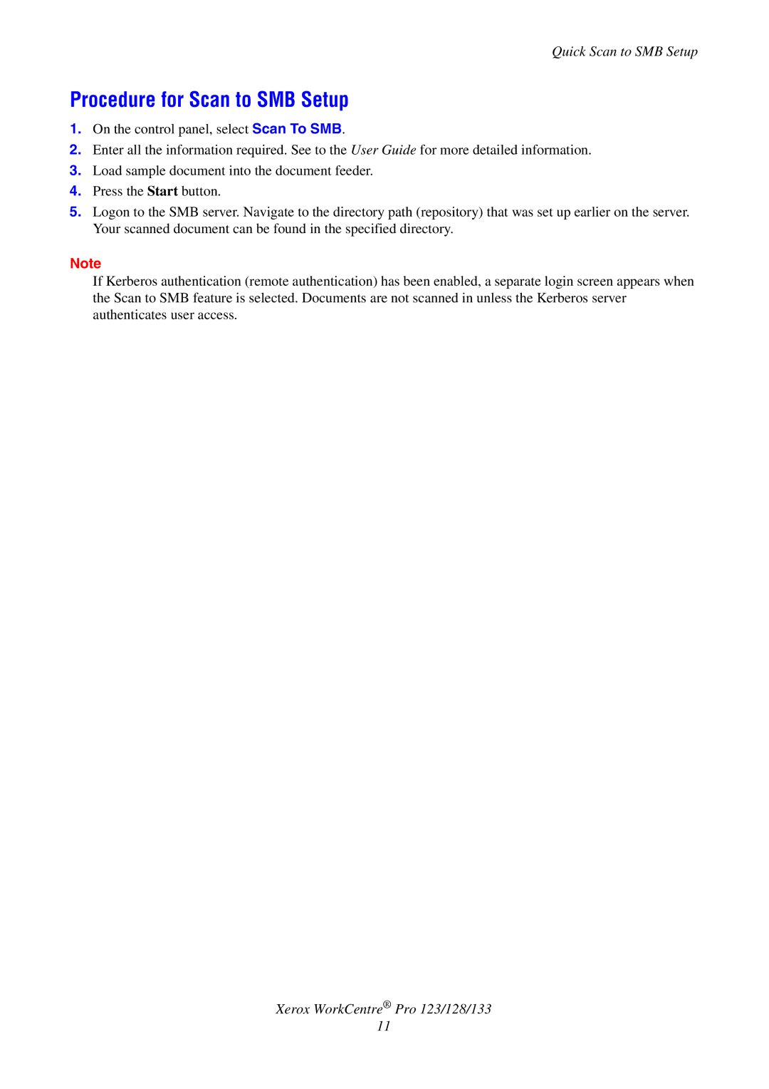 Xerox G0561 manual Procedure for Scan to SMB Setup 