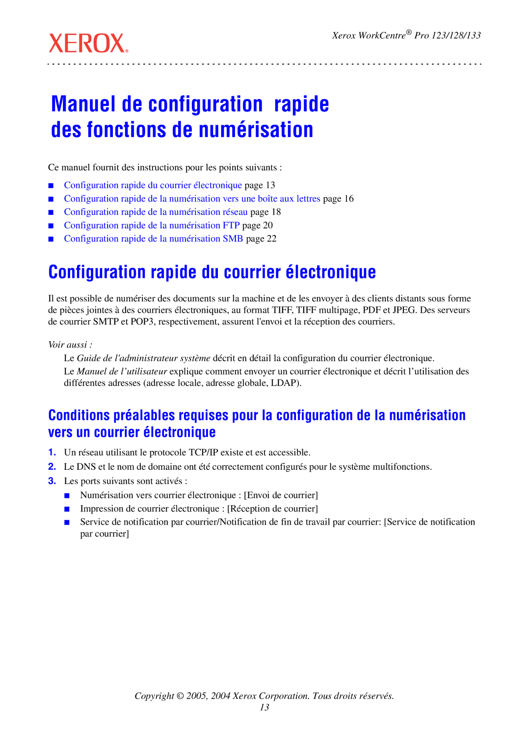 Xerox G0561 manual Configuration rapide du courrier électronique, Voir aussi 