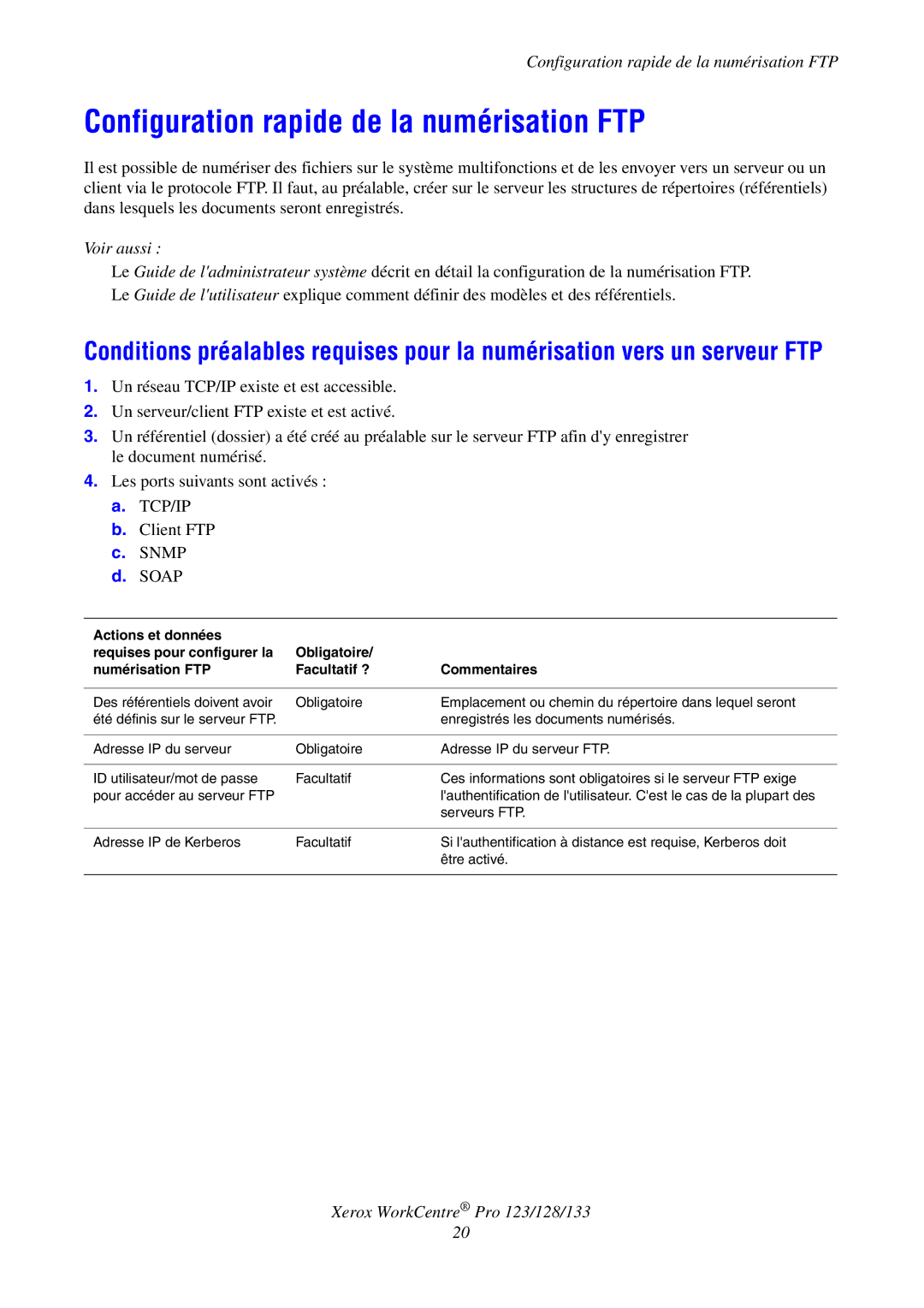 Xerox G0561 manual Configuration rapide de la numérisation FTP 