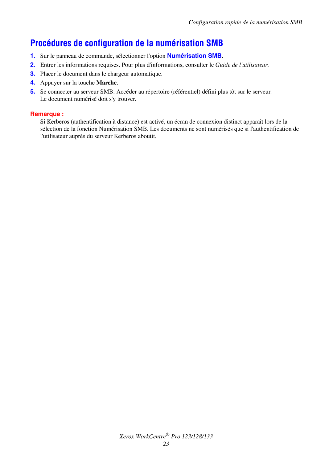 Xerox G0561 manual Procédures de configuration de la numérisation SMB 