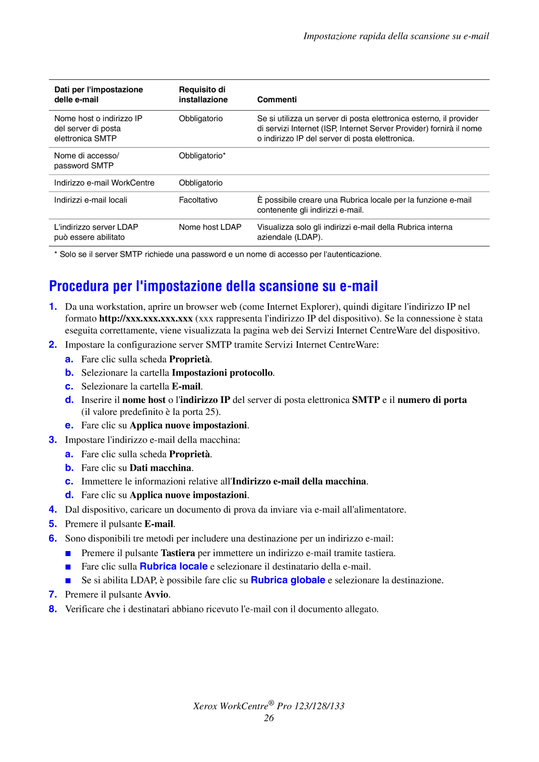 Xerox G0561 manual Procedura per limpostazione della scansione su e-mail, Impostazione rapida della scansione su e-mail 