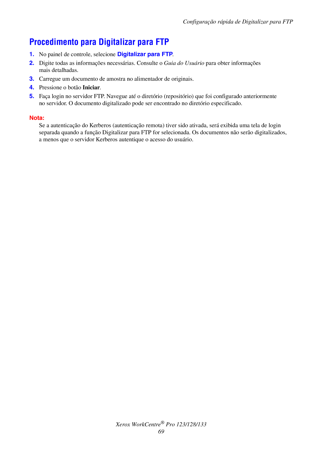 Xerox G0561 manual Procedimento para Digitalizar para FTP 