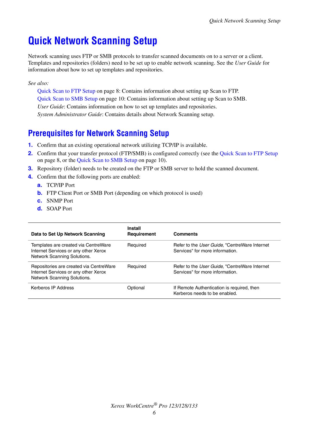 Xerox G0561 manual Quick Network Scanning Setup, Prerequisites for Network Scanning Setup 