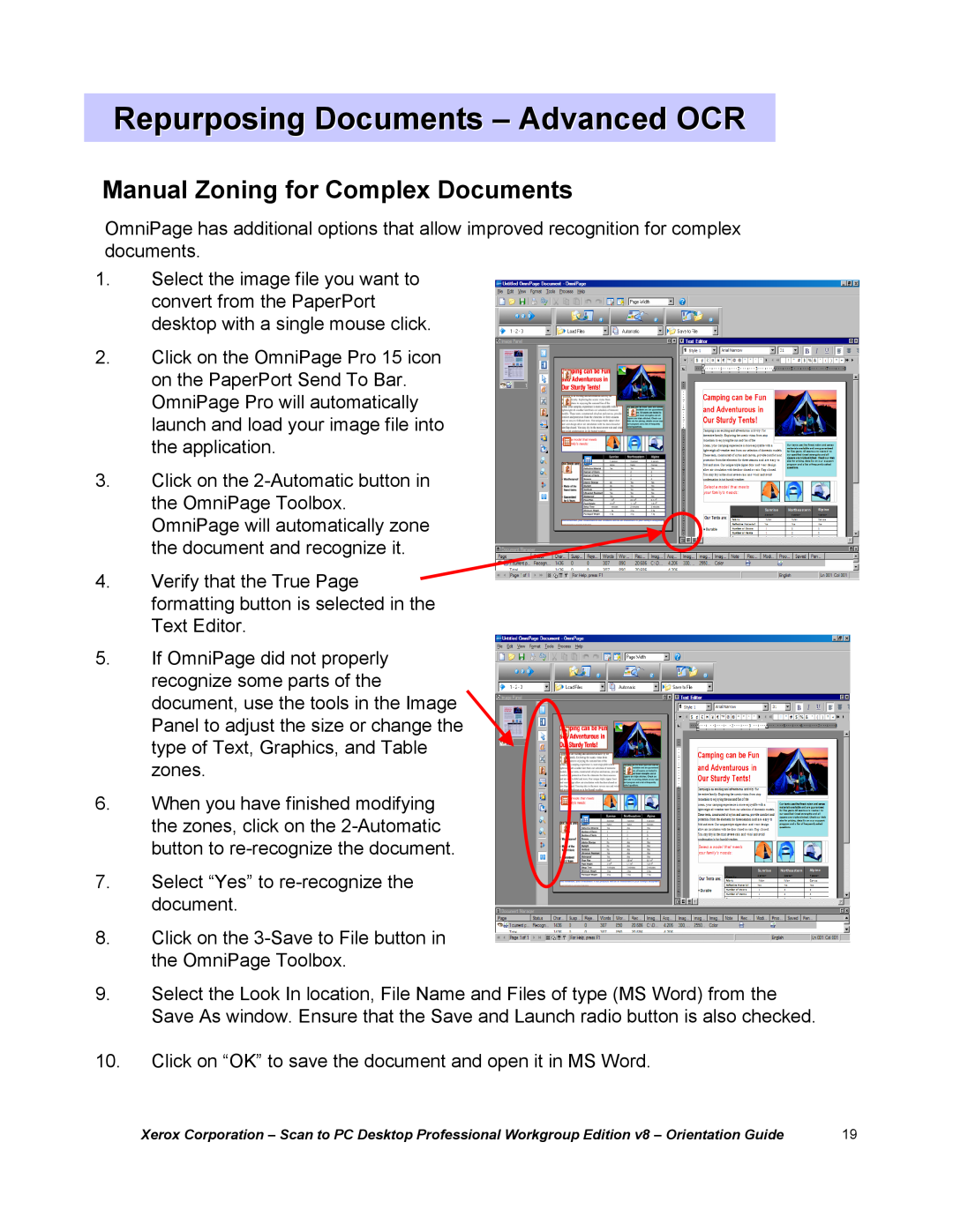 Xerox G8144Z manual Repurposing Documents -Advanced OCR, Manual Zoning for Complex Documents 