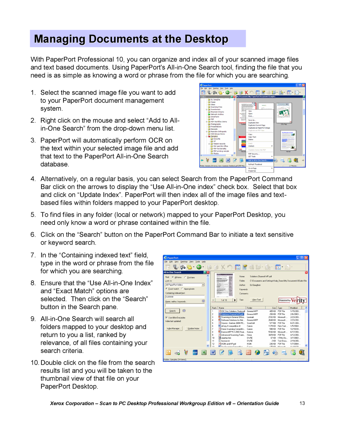 Xerox G8144Z manual Managing Documents at the Desktop 