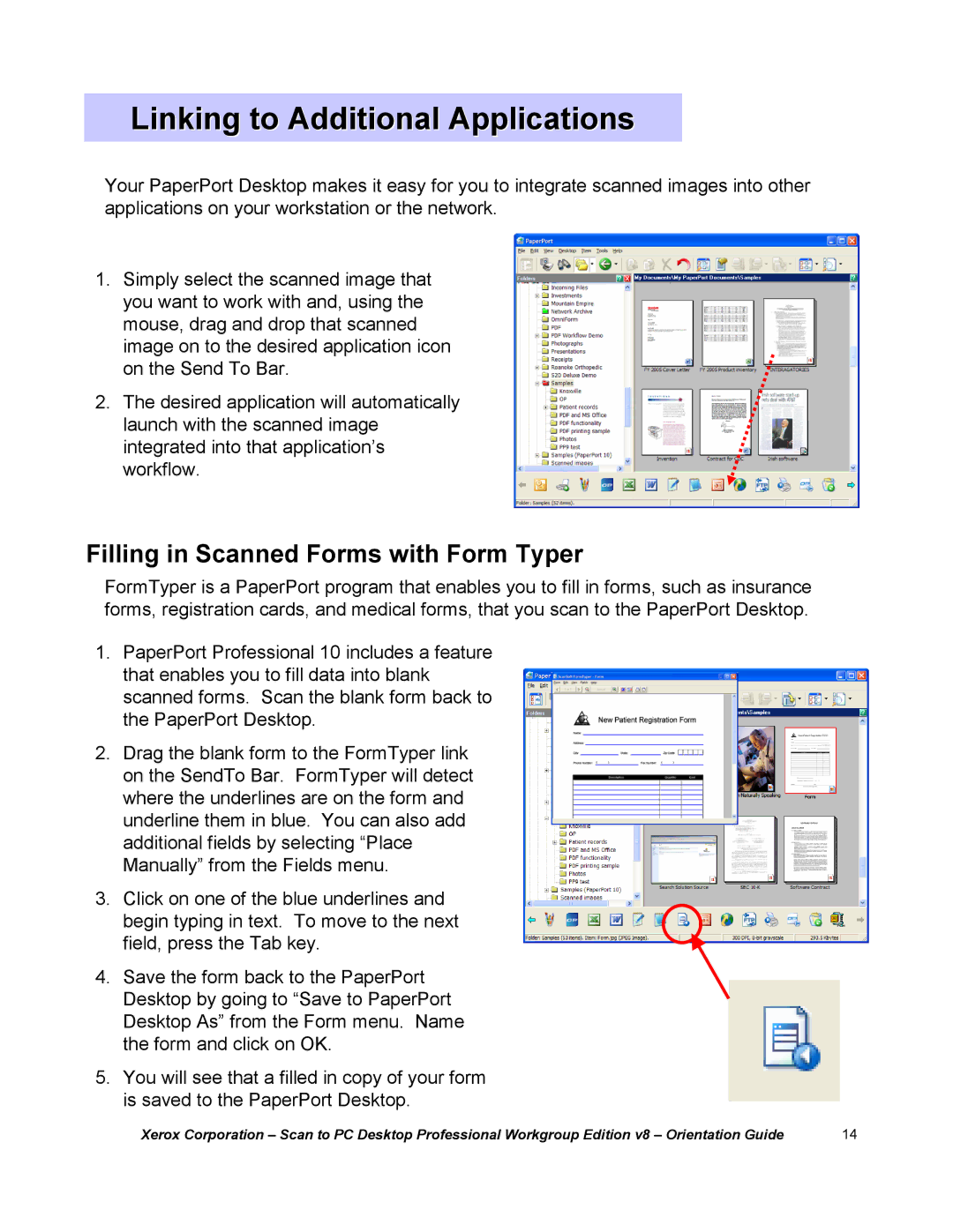 Xerox G8144Z manual Linking to Additional Applications, Filling in Scanned Forms with Form Typer 