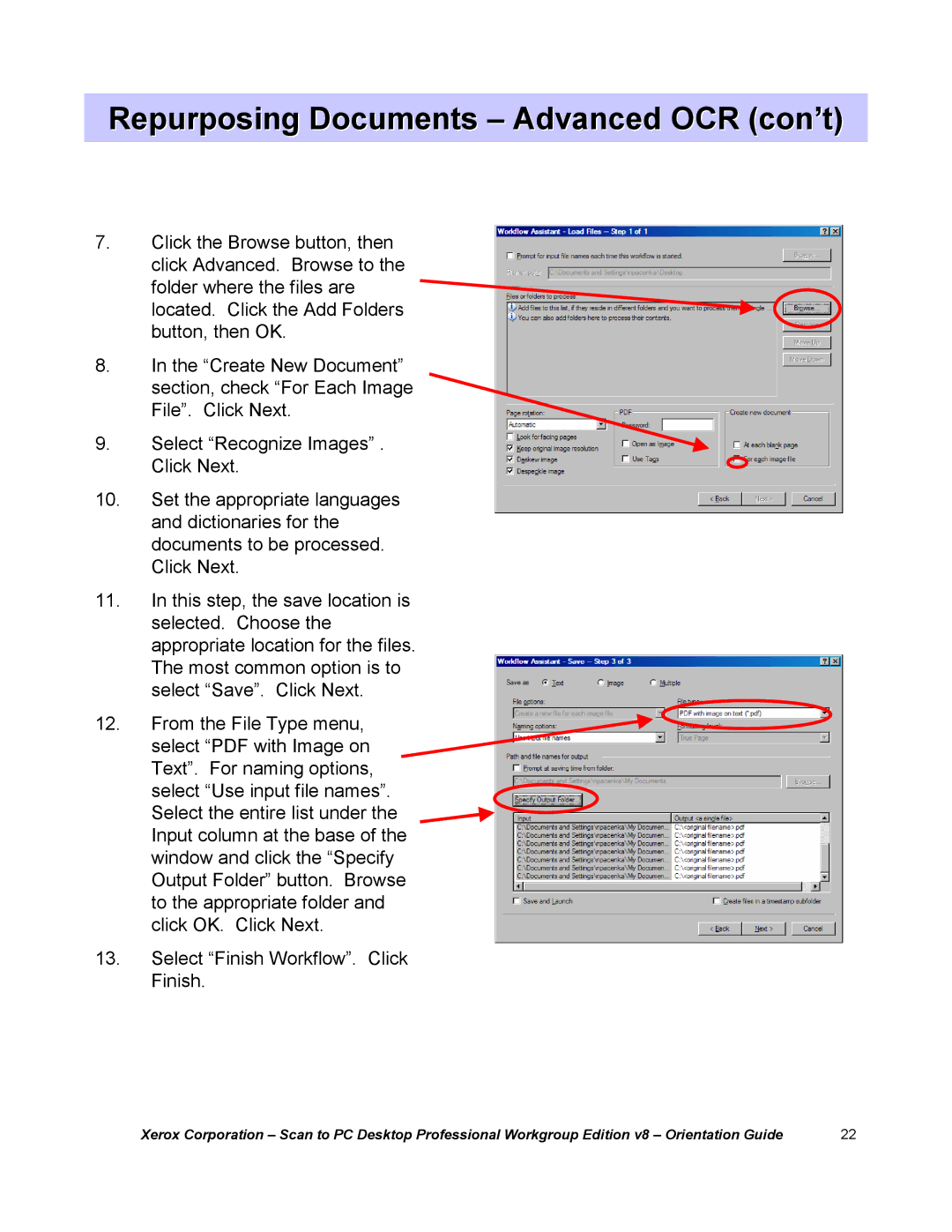 Xerox G8144Z manual Repurposing Documents -Advanced OCR con’t 