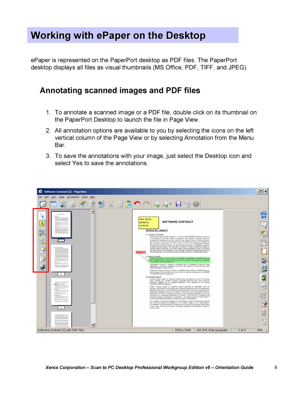 Xerox G8144Z manual Working with ePaper on the Desktop 