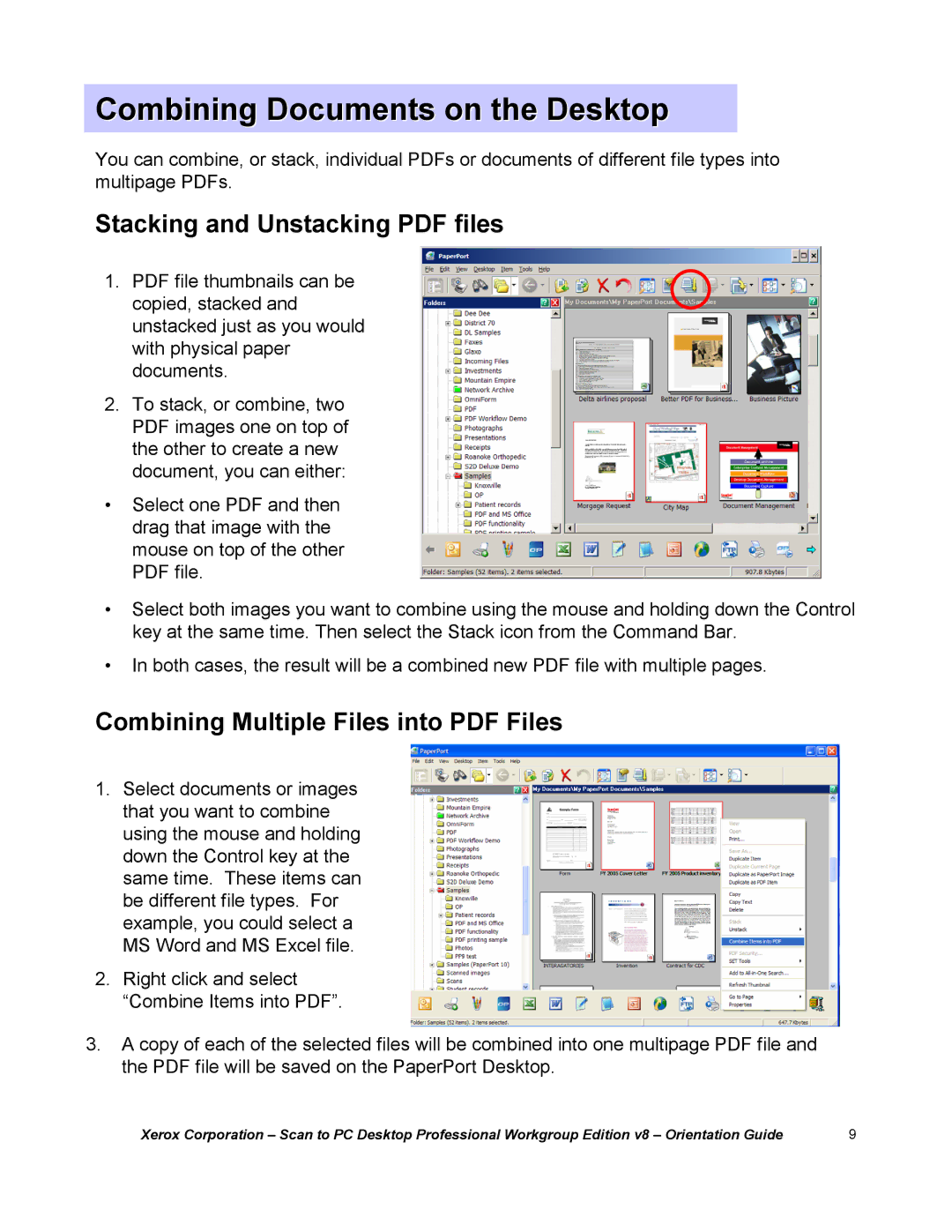 Xerox G8144Z manual Combining Documents on the Desktop 