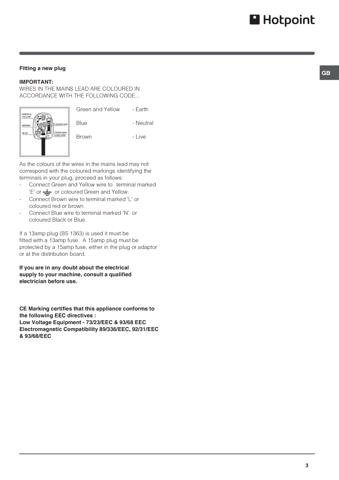 Xerox HS1621 manual Fitting a new plug 