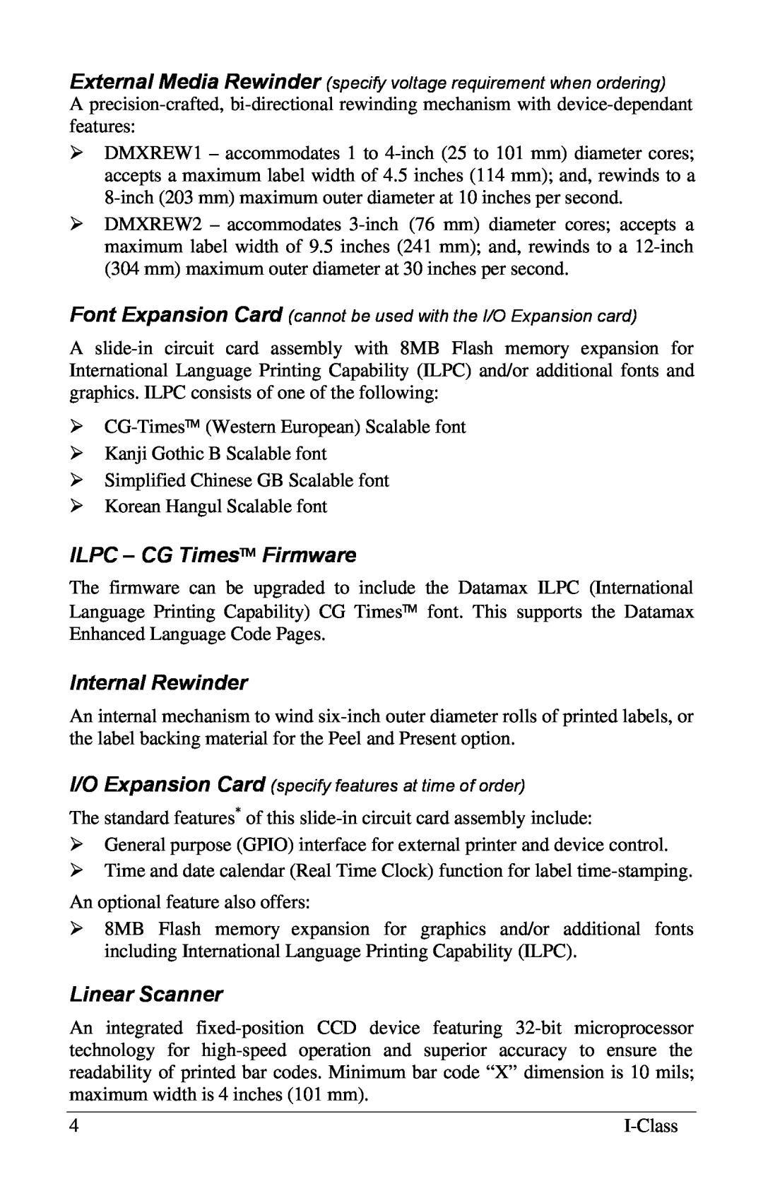 Xerox I Class manual ILPC – CG Times Firmware, Internal Rewinder, Linear Scanner 