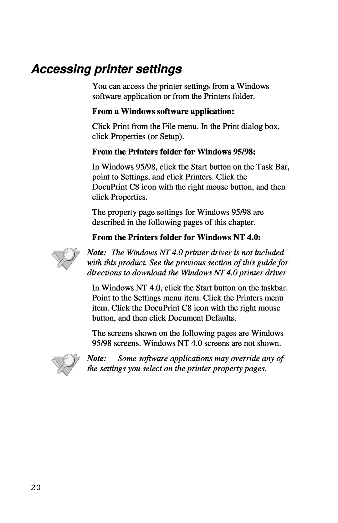 Xerox Inkjet Printer manual Accessing printer settings, From a Windows software application 