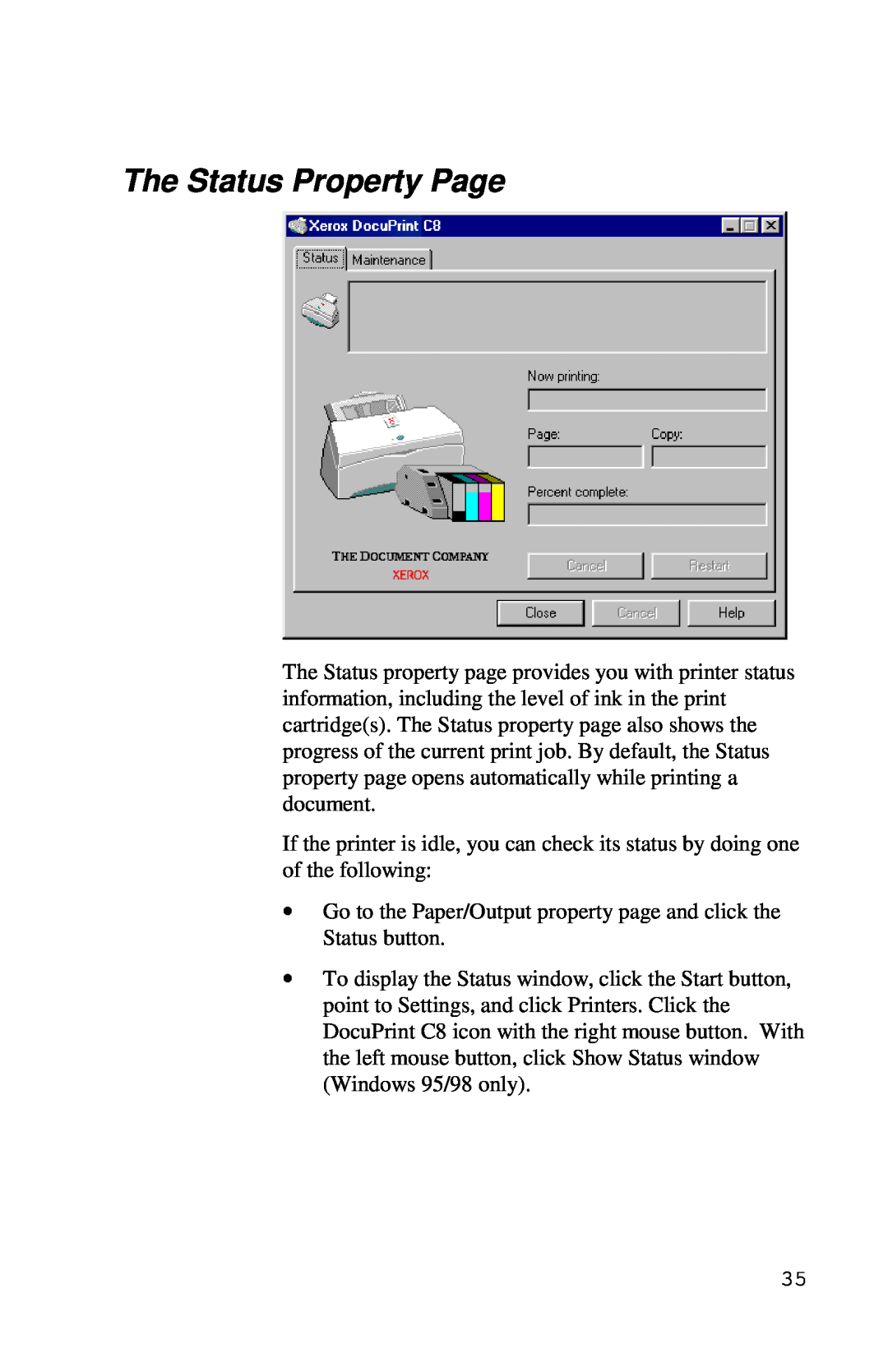 Xerox Inkjet Printer manual The Status Property Page 
