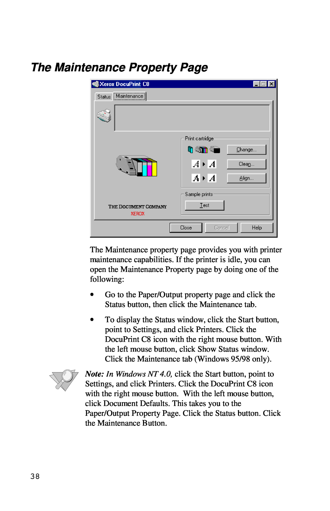 Xerox Inkjet Printer manual The Maintenance Property Page 