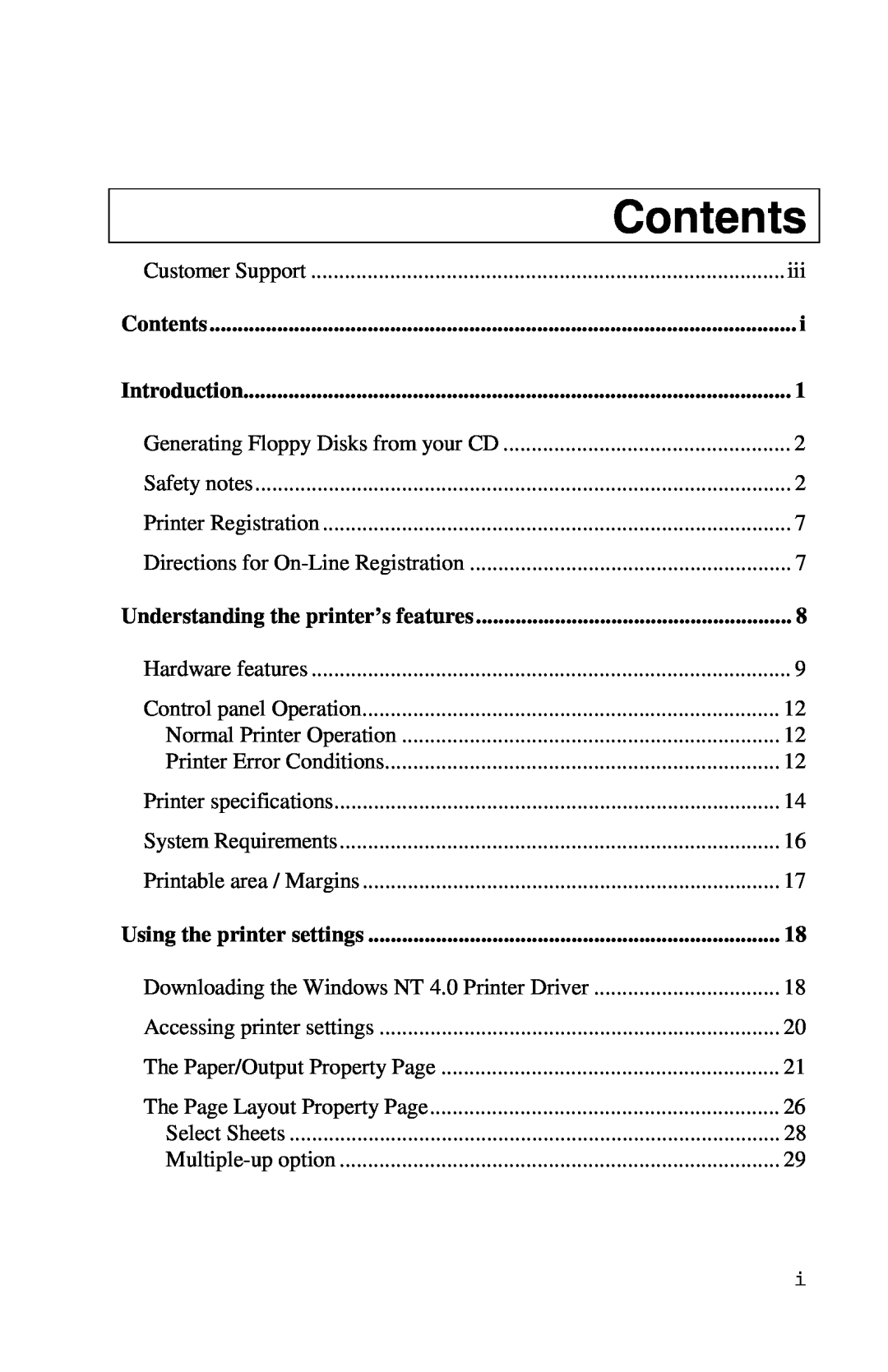Xerox Inkjet Printer manual Contents, Introduction, Understanding the printer’s features, Using the printer settings 