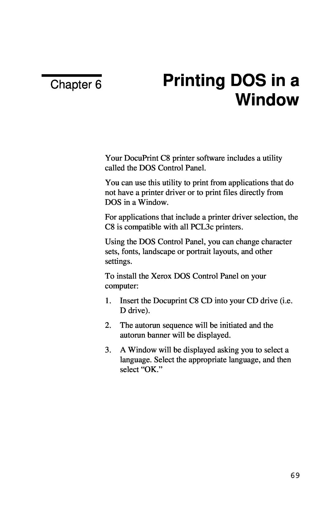 Xerox Inkjet Printer manual Printing DOS in a Window, Chapter 