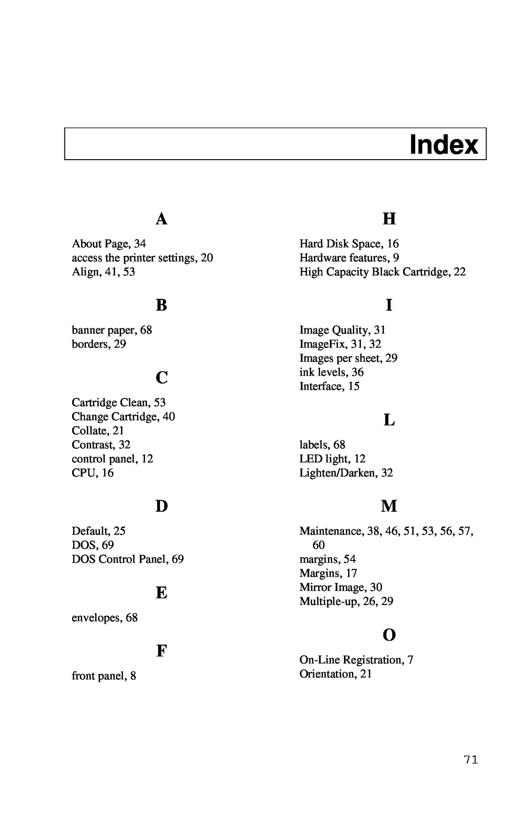 Xerox Inkjet Printer manual Index 