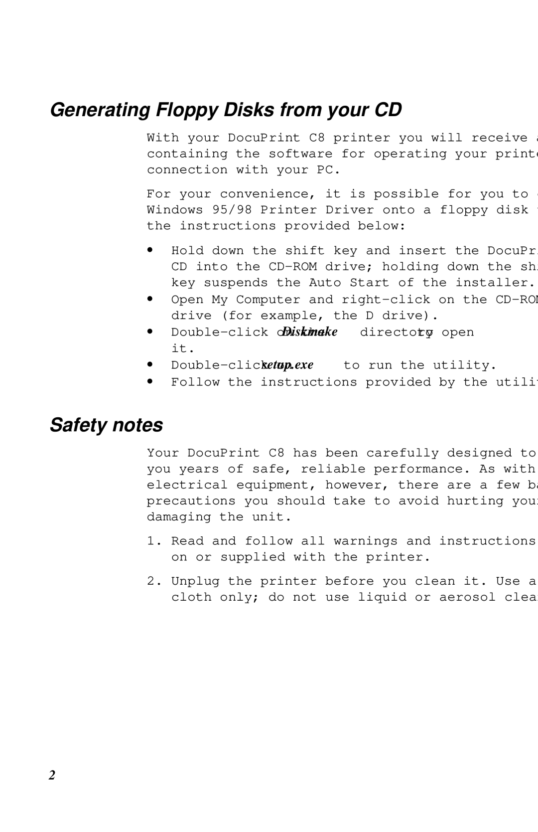 Xerox Inkjet Printer manual Generating Floppy Disks from your CD, Safety notes 