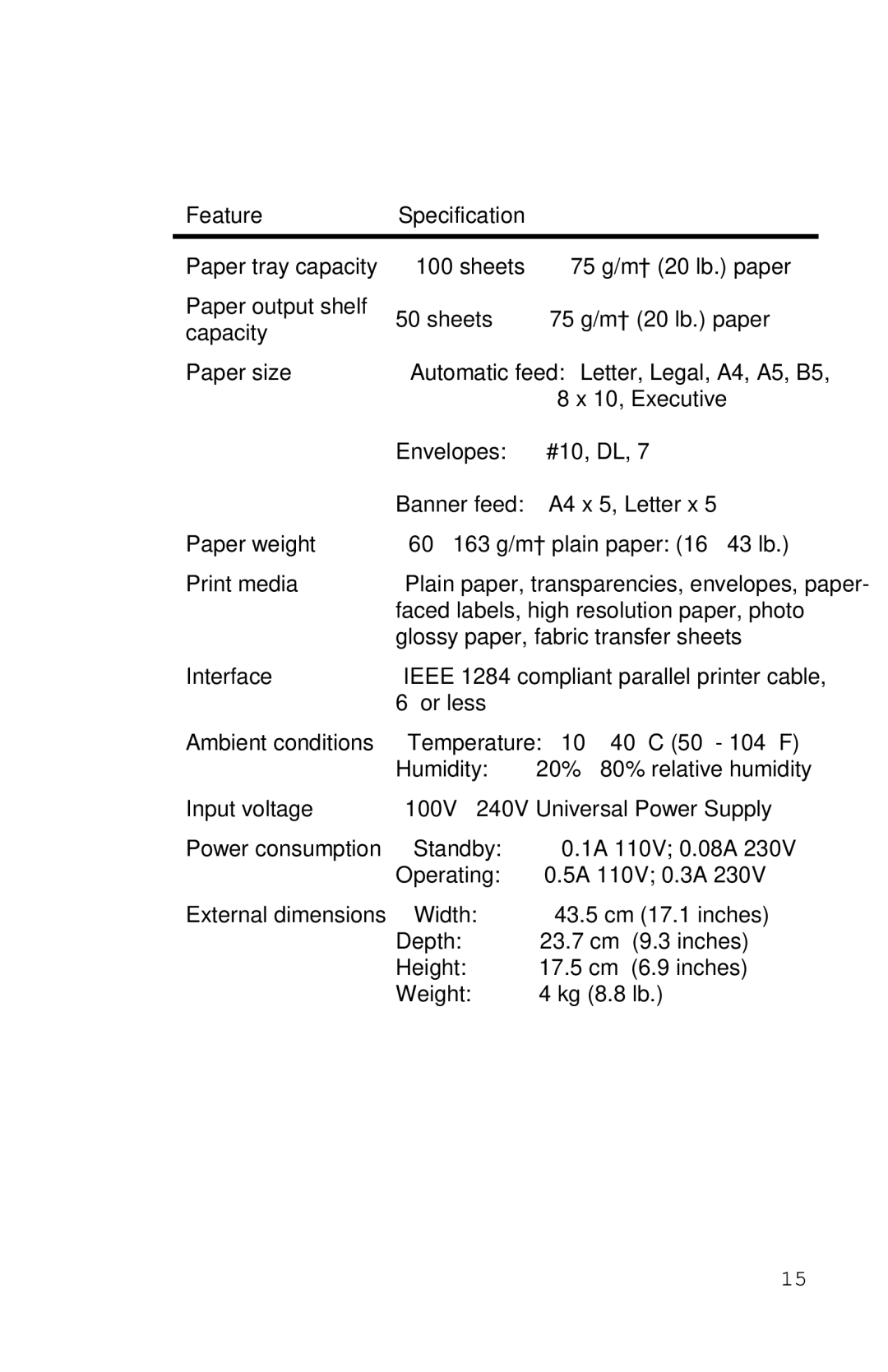 Xerox Inkjet Printer manual FeatureSpecification 