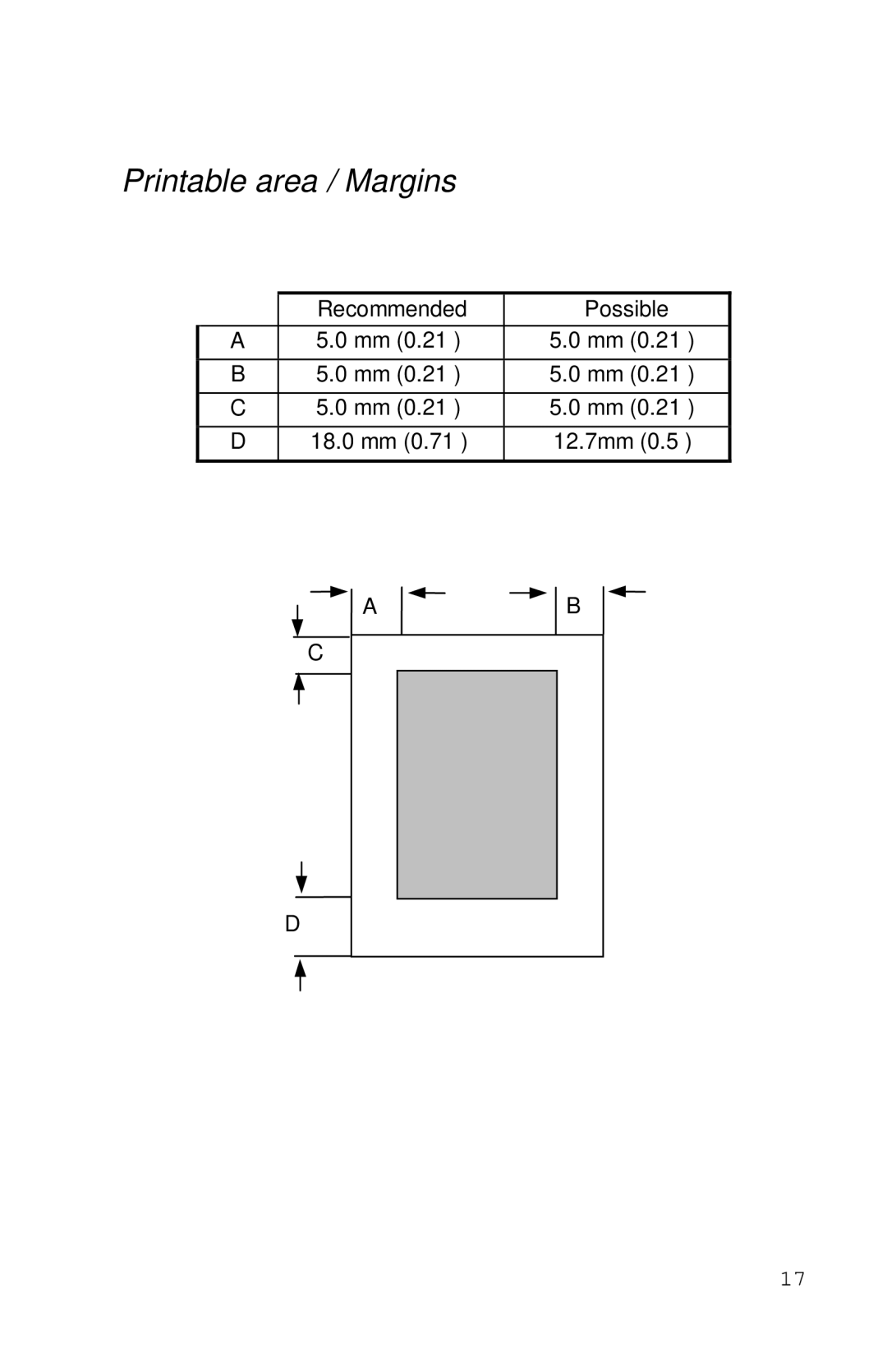 Xerox Inkjet Printer manual Printable area / Margins, Recommended Possible 