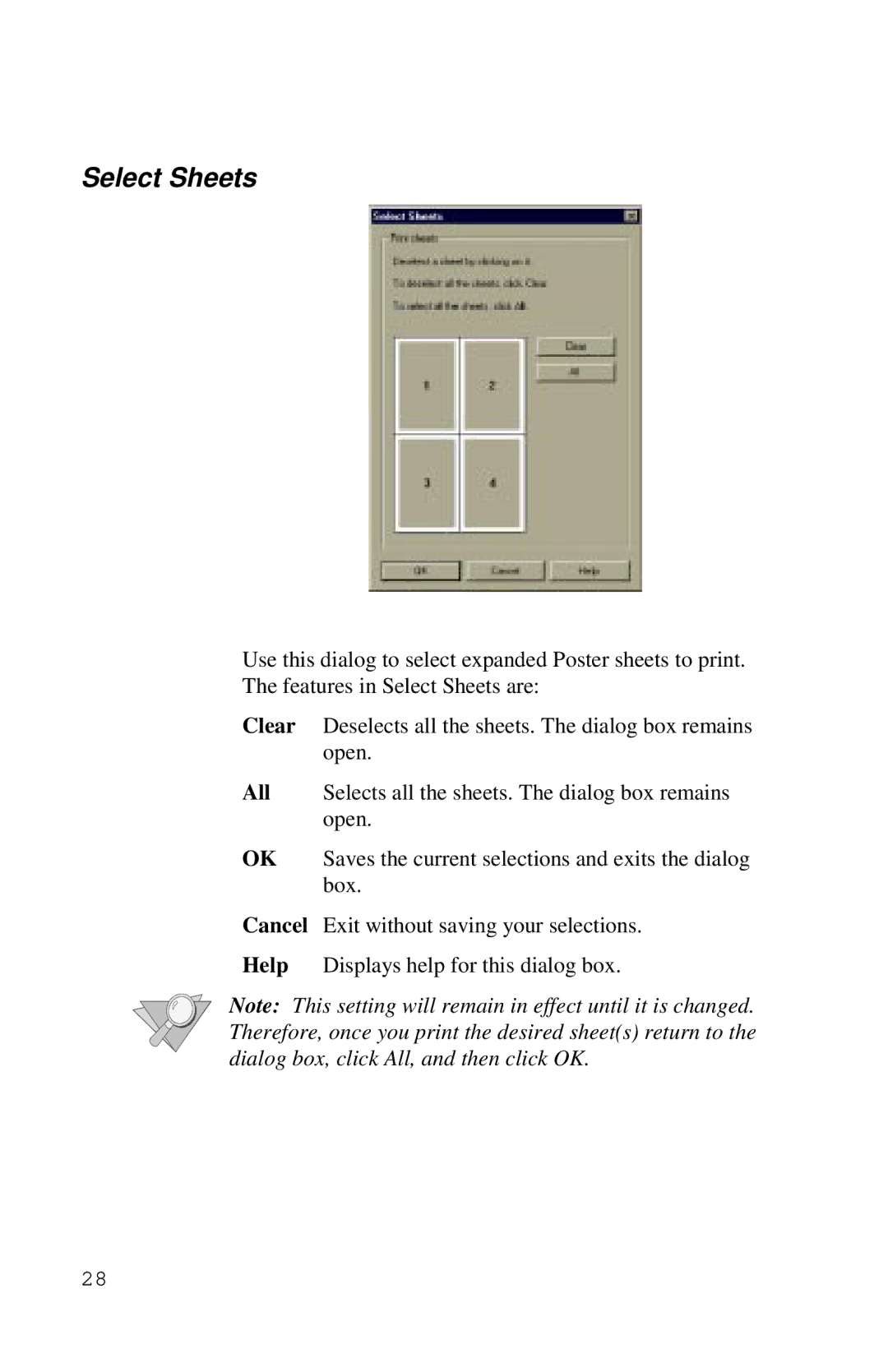 Xerox Inkjet Printer manual Select Sheets, Clear All Cancel Help 