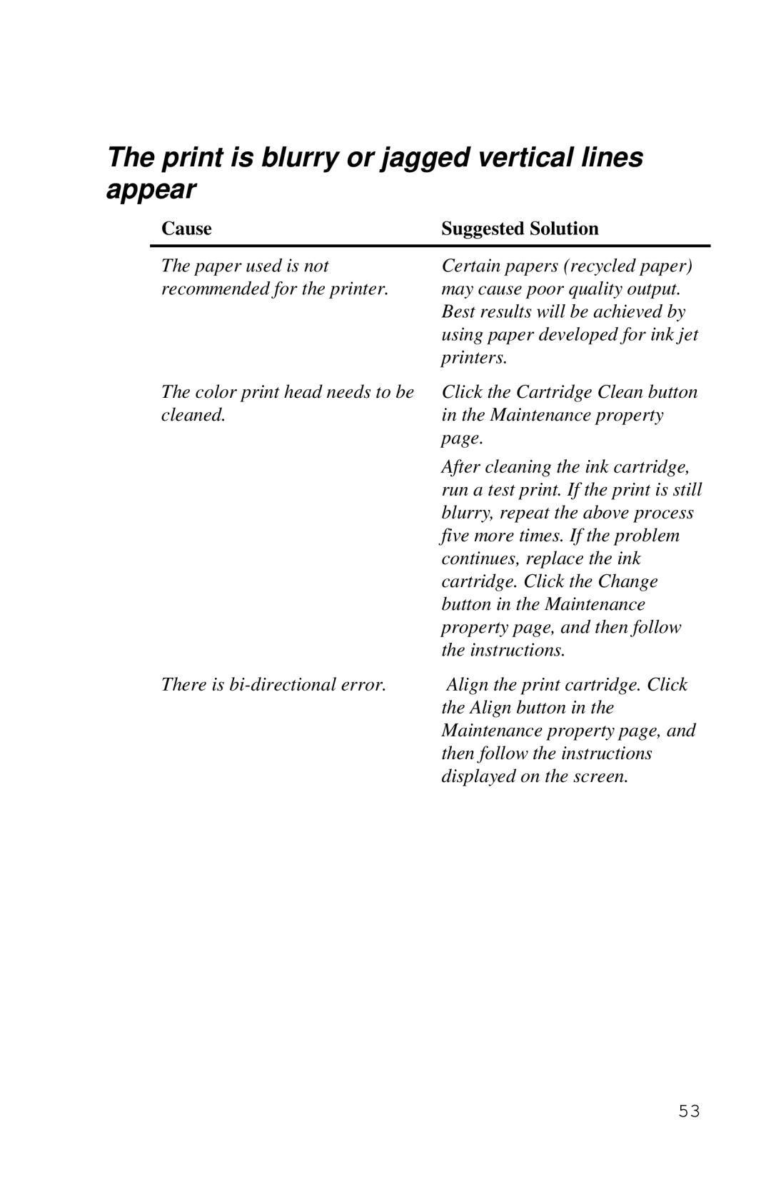 Xerox Inkjet Printer manual Print is blurry or jagged vertical lines appear 