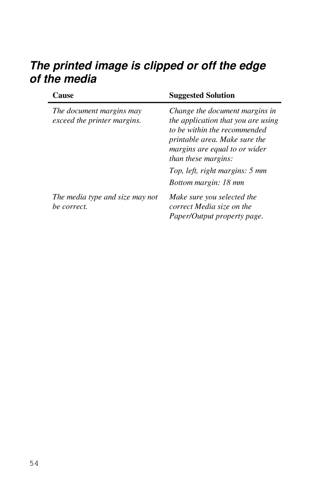 Xerox Inkjet Printer manual Printed image is clipped or off the edge of the media 