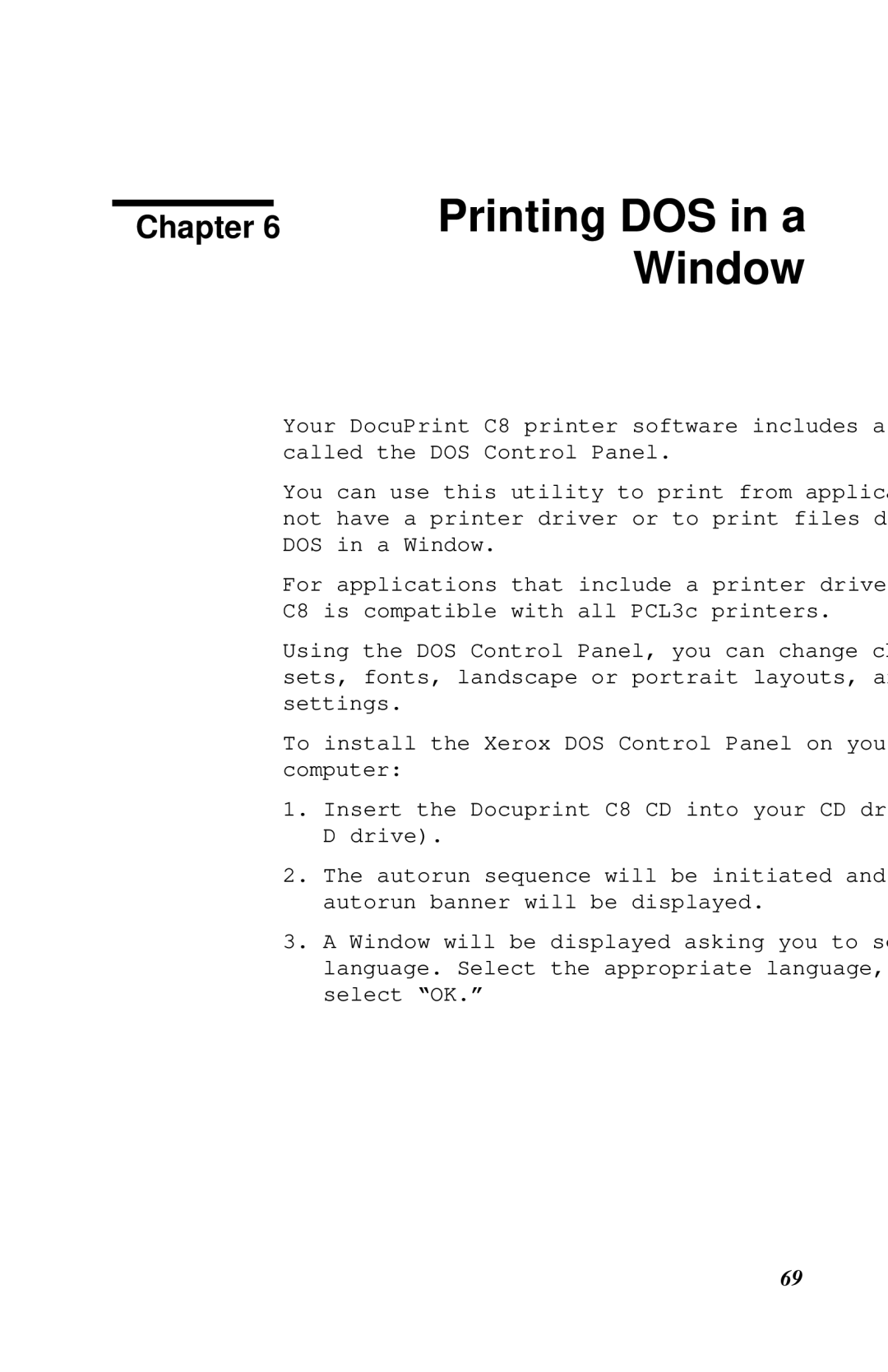 Xerox Inkjet Printer manual Printing DOS in a Window 