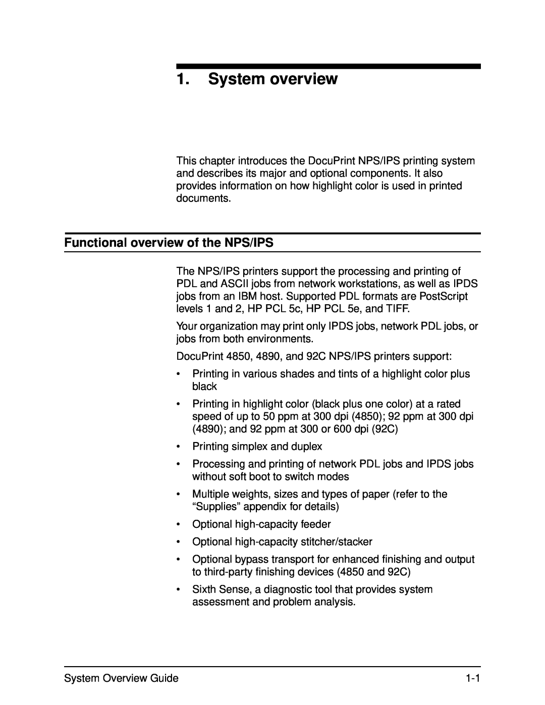 Xerox 92C, 4890, 4850 manual System overview, Functional overview of the NPS/IPS 