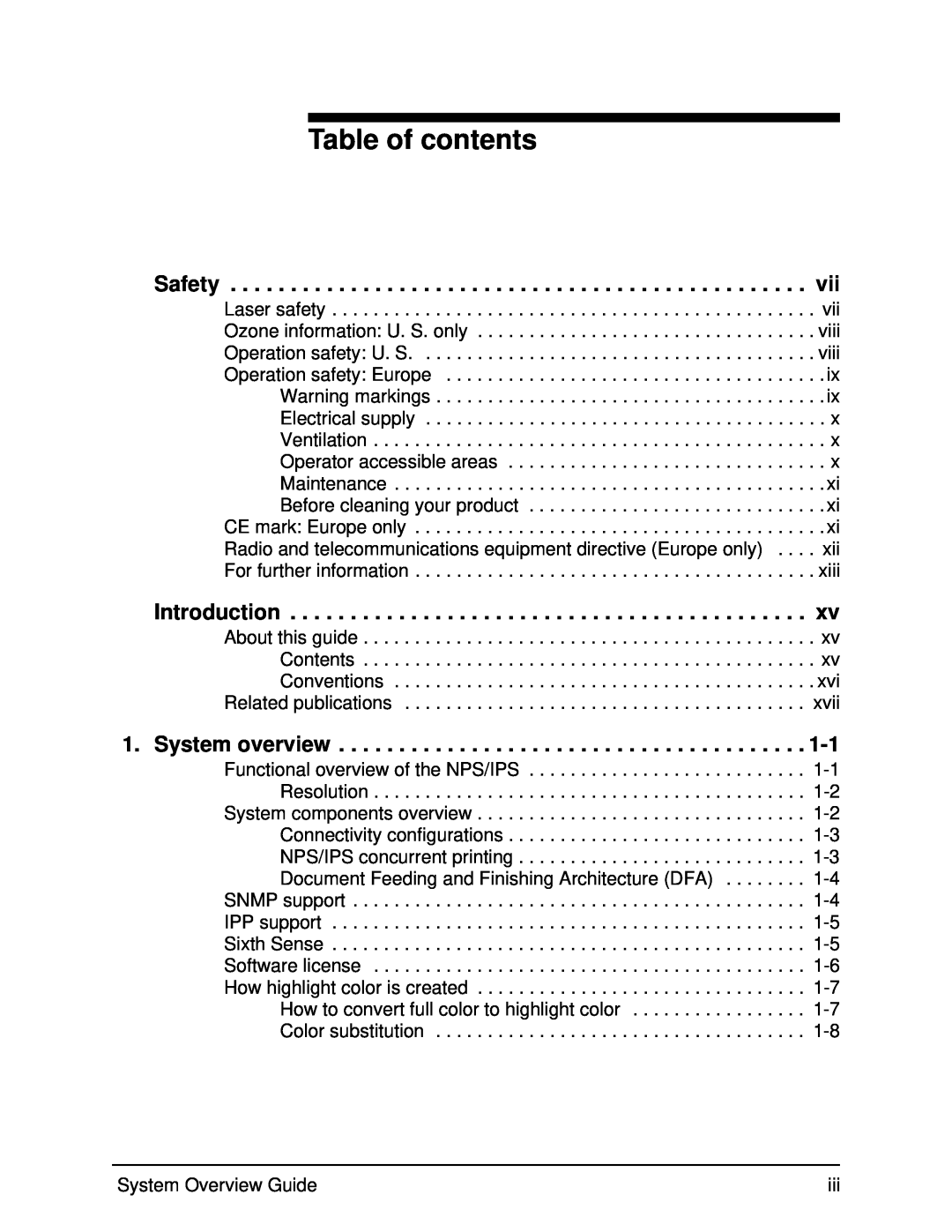 Xerox 4850, IPS, NPS, 4890, 92C manual Table of contents 
