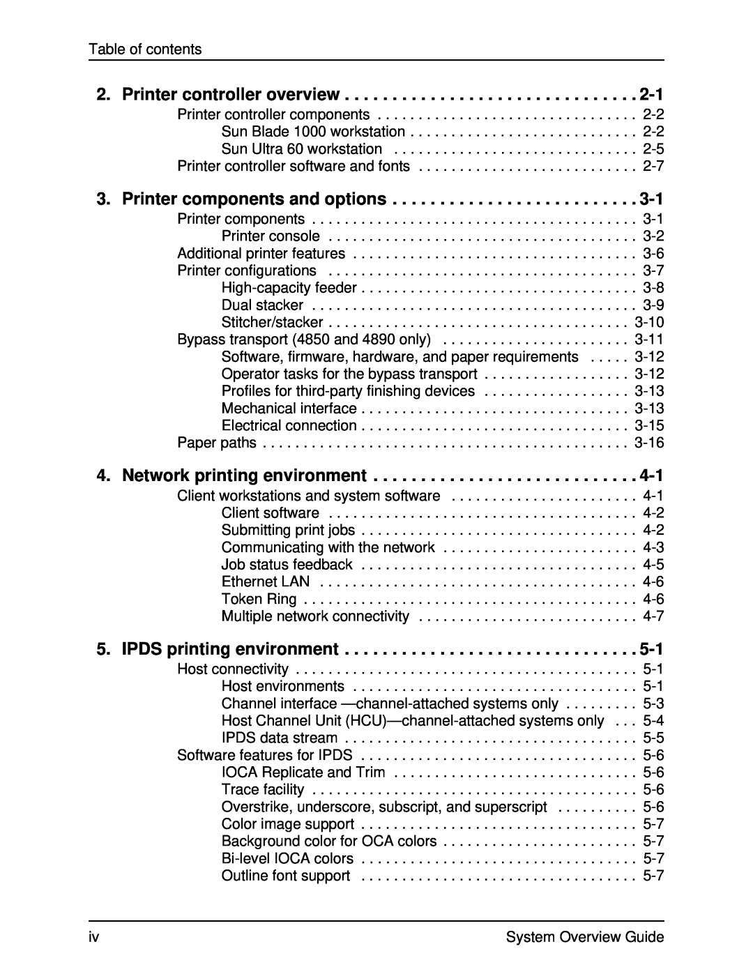 Xerox 92C, IPS, NPS, 4890, 4850 manual Table of contents 
