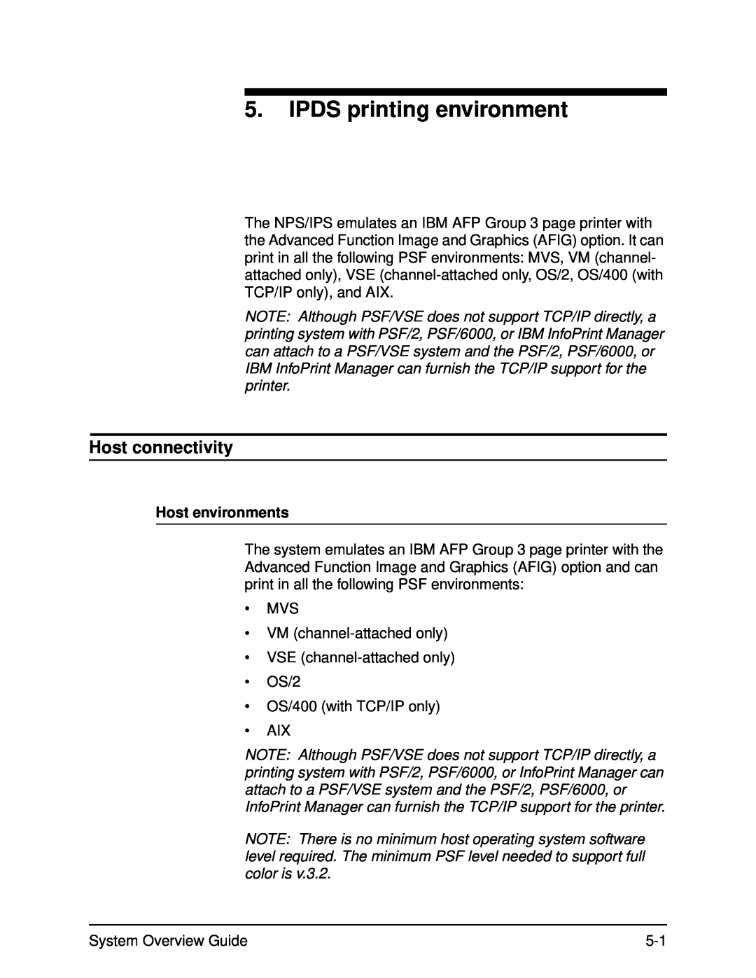 Xerox 4850, IPS, NPS, 4890, 92C manual IPDS printing environment, Host connectivity, Host environments 
