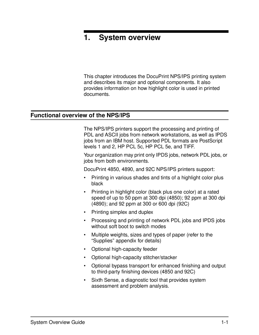 Xerox 92C, 4890, 4850 manual System overview, Functional overview of the NPS/IPS 