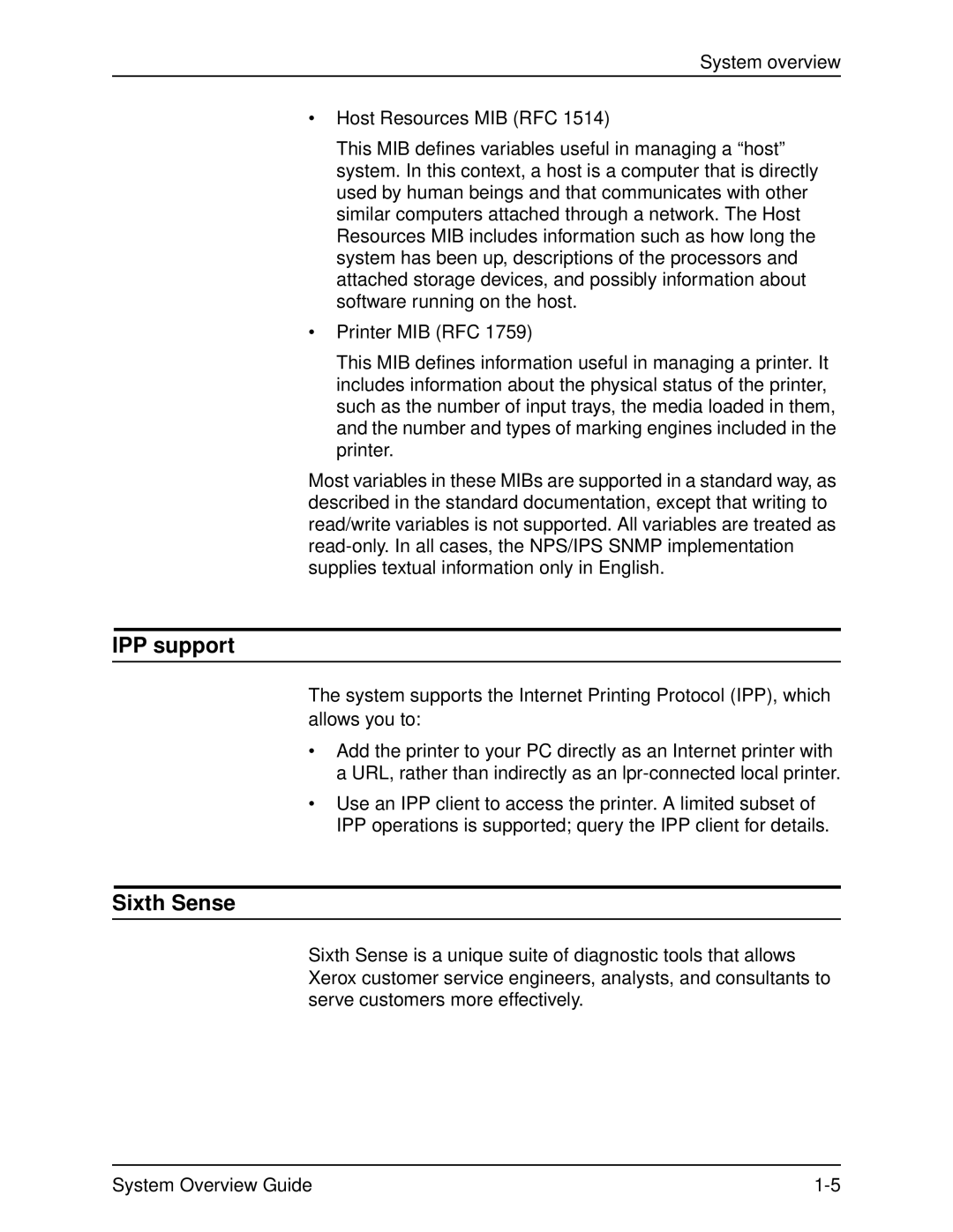 Xerox 4850, IPS, NPS, 4890, 92C manual IPP support, Sixth Sense 