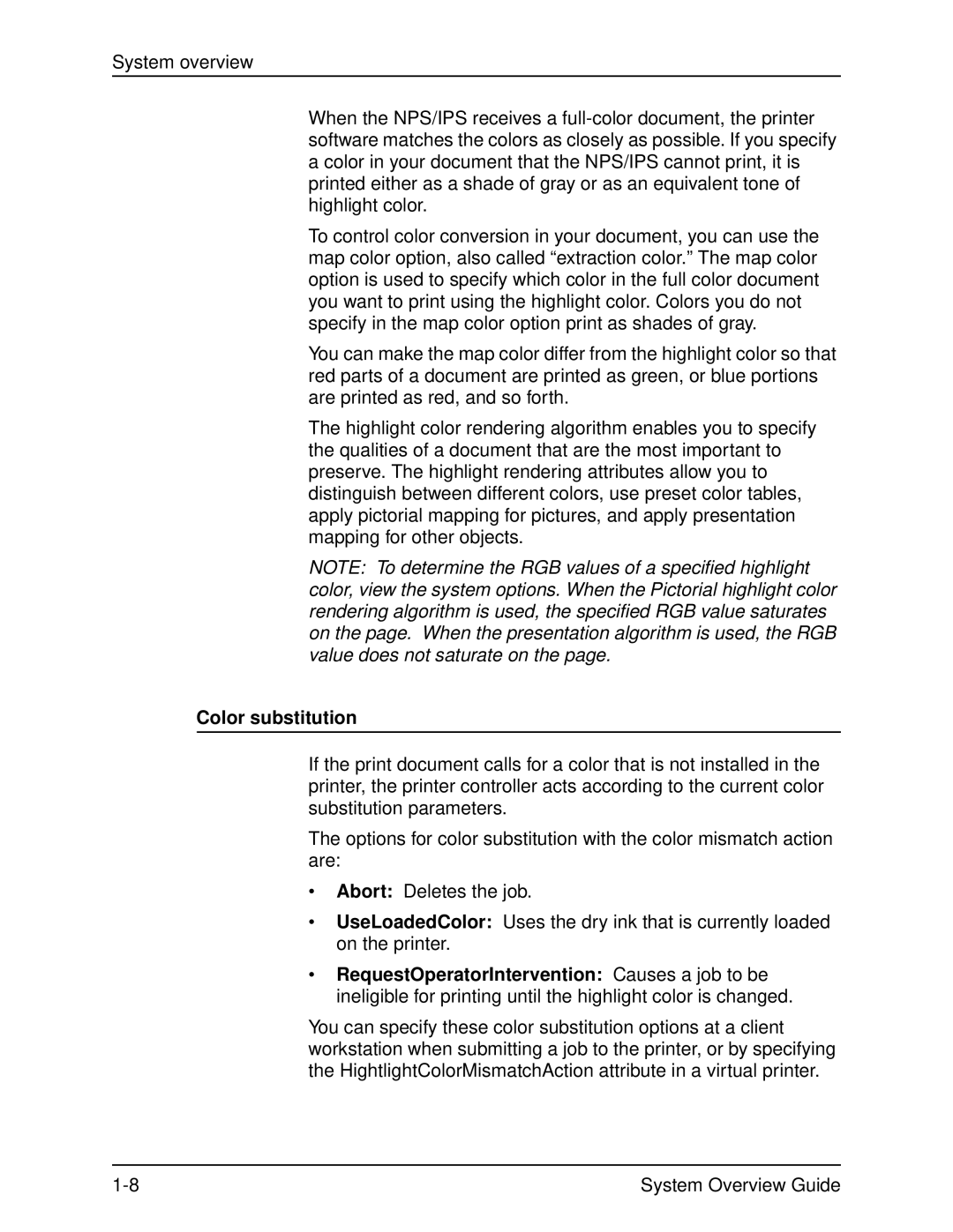 Xerox NPS, IPS, 4890, 4850, 92C manual Color substitution 