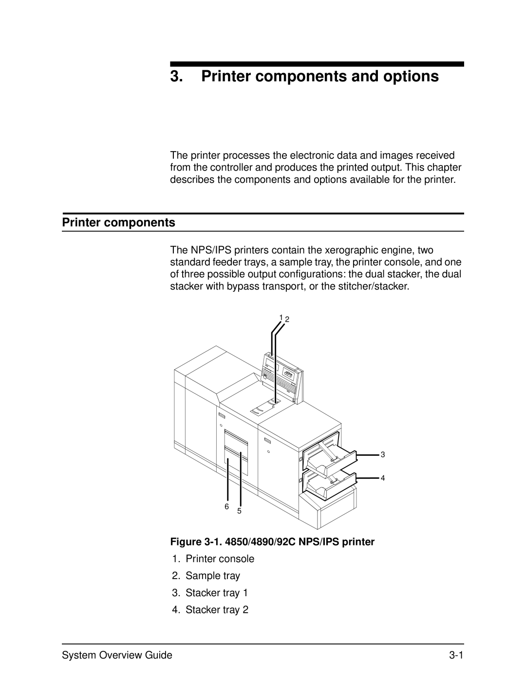 Xerox 4890, IPS, NPS, 4850, 92C manual Printer components and options 