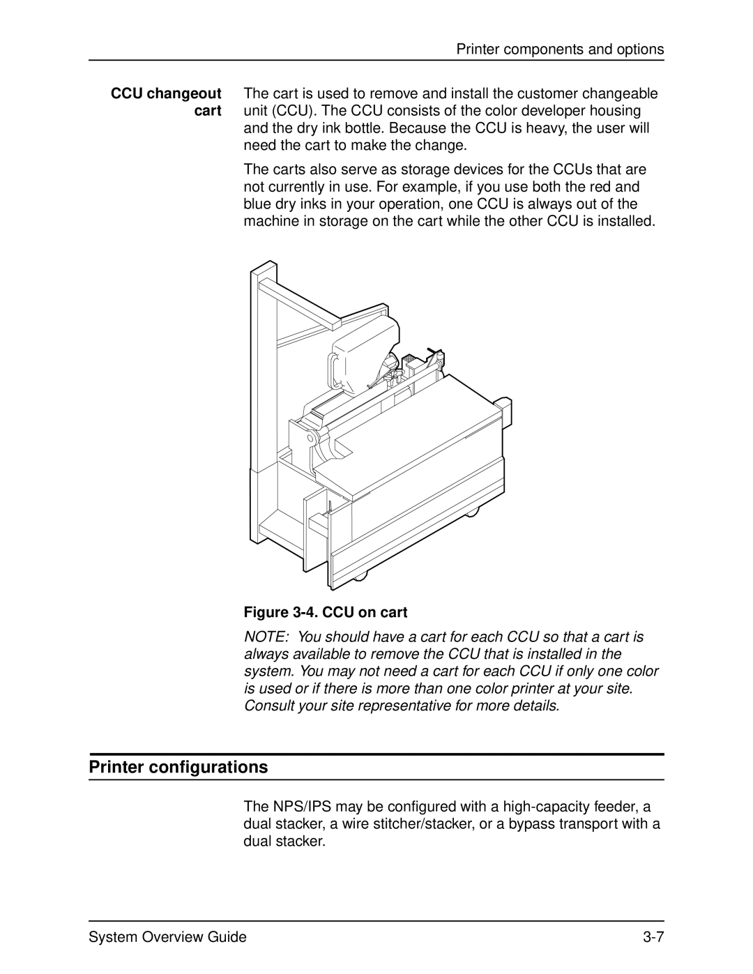 Xerox 4850, IPS, NPS, 4890, 92C manual Printer configurations, CCU on cart 