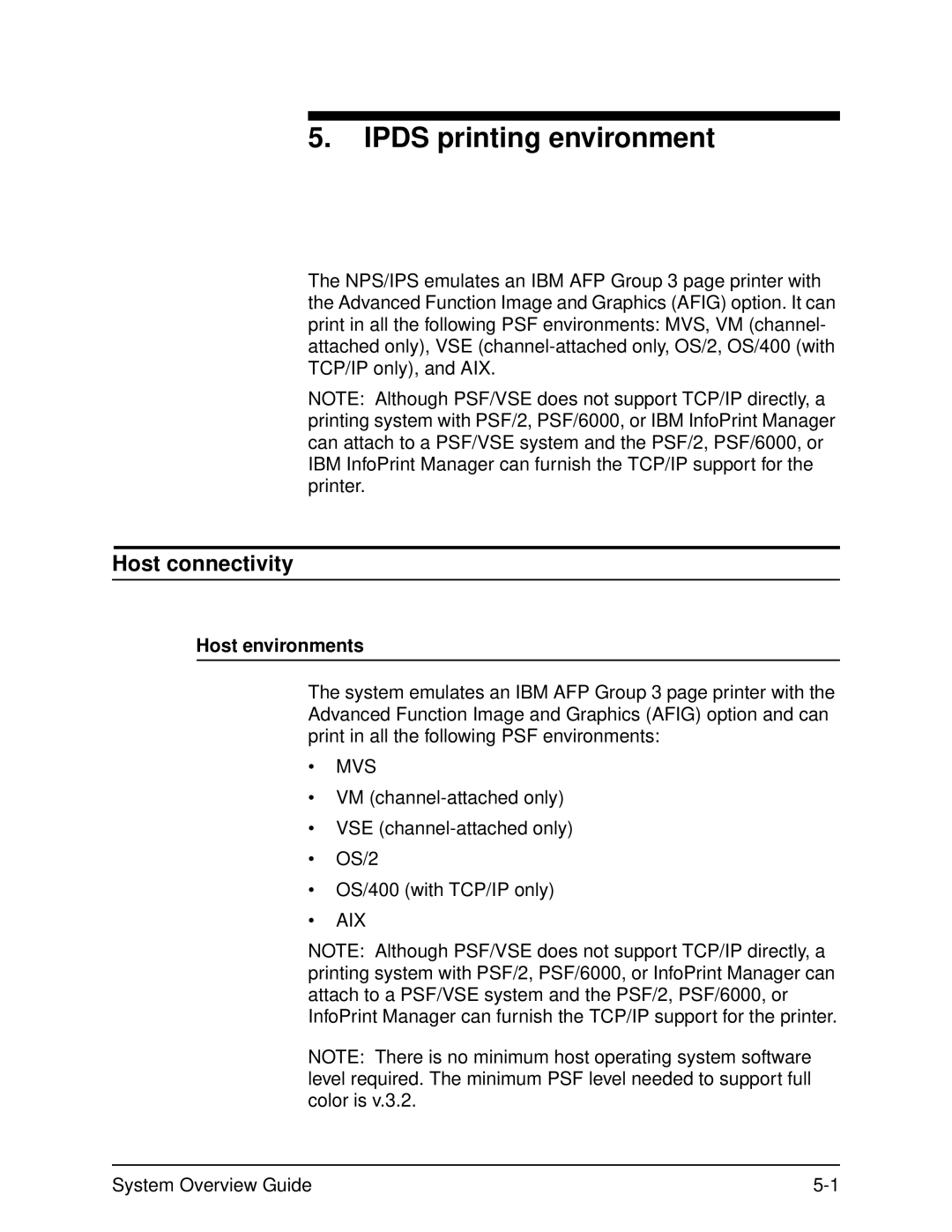 Xerox 4850, IPS, NPS, 4890, 92C manual Ipds printing environment, Host connectivity, Host environments 