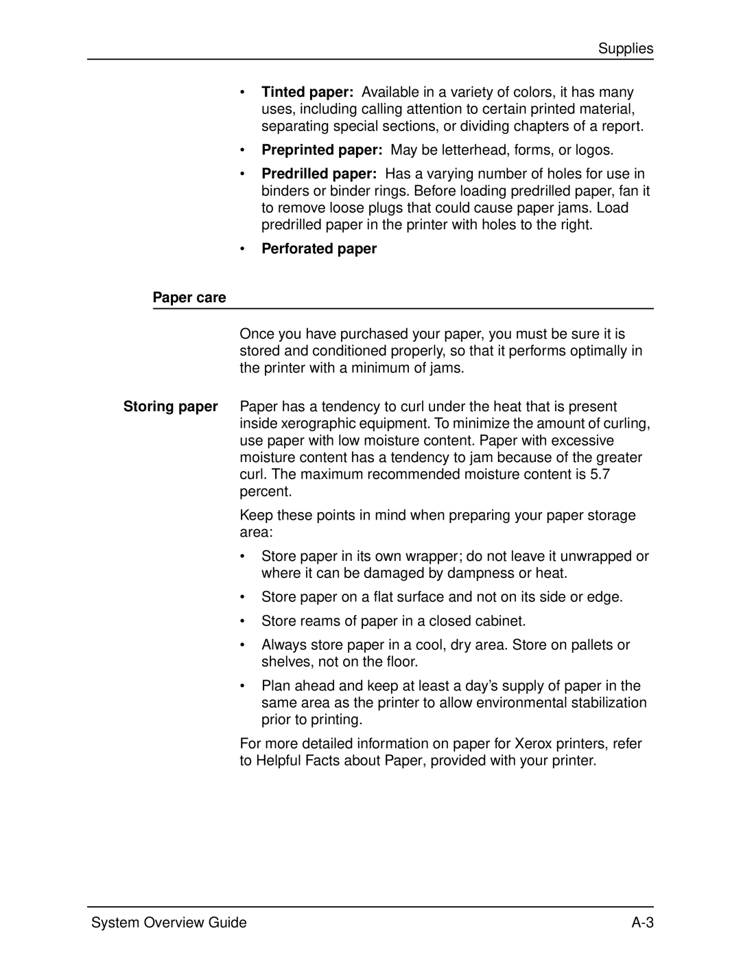 Xerox 4850, IPS, NPS, 4890, 92C manual Perforated paper Paper care 