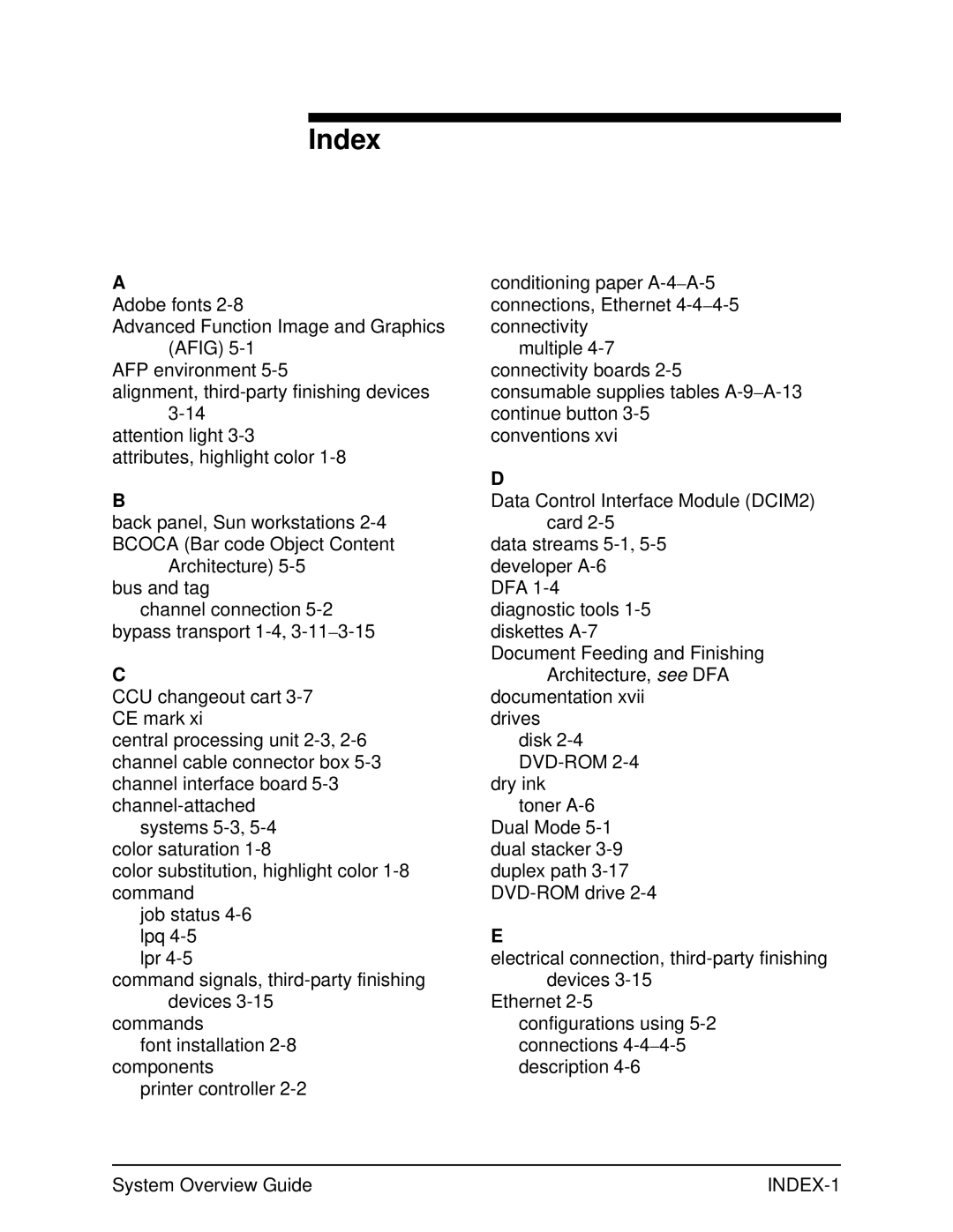 Xerox 4890, IPS, NPS, 4850, 92C manual Index, INDEX-1 