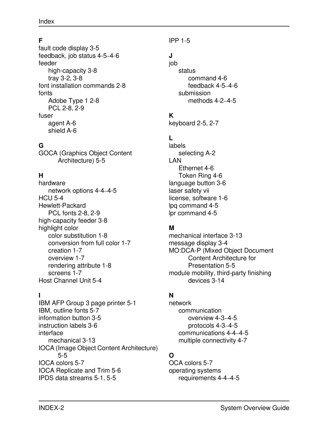 Xerox 4850, IPS, NPS, 4890, 92C manual INDEX-2 