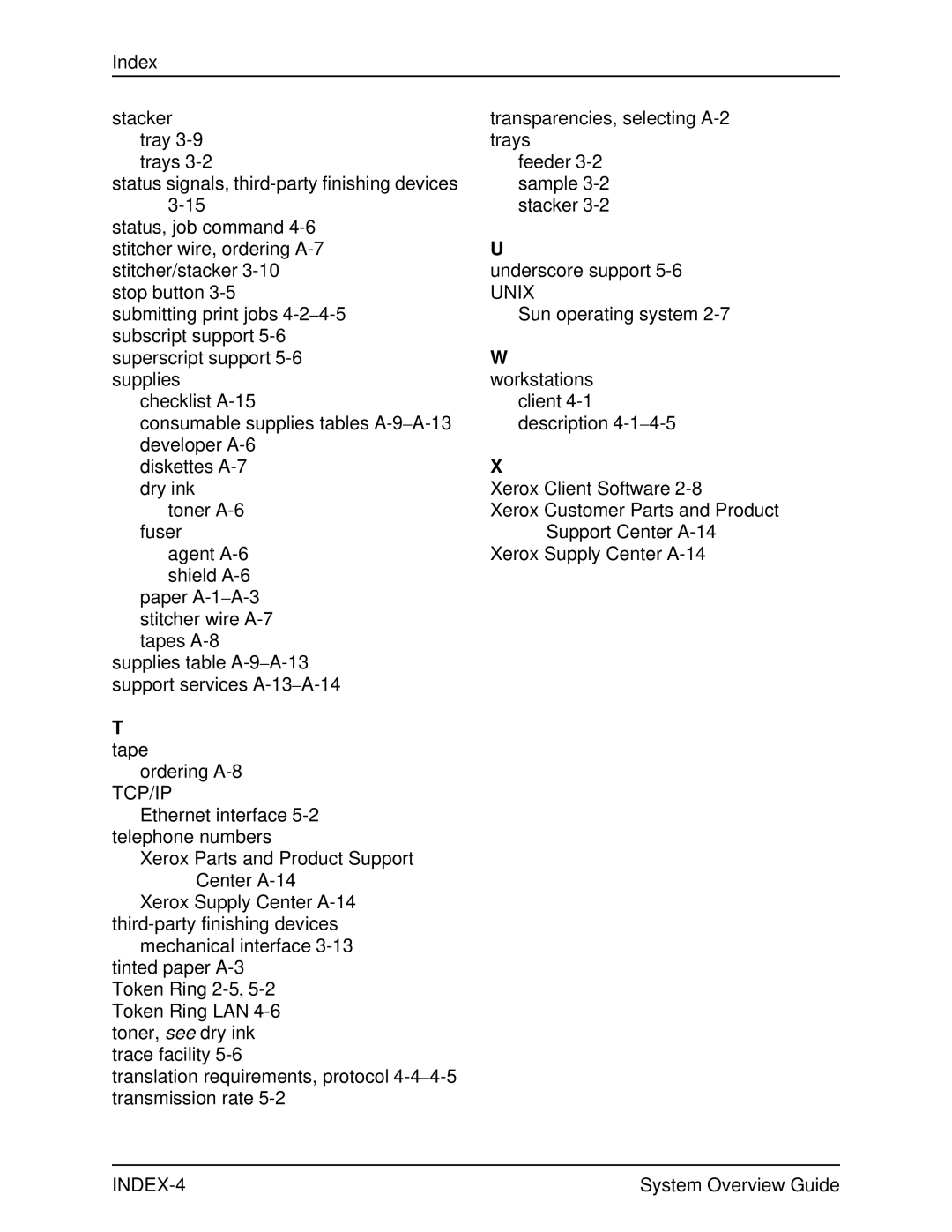 Xerox IPS, NPS, 4890, 4850, 92C manual INDEX-4 