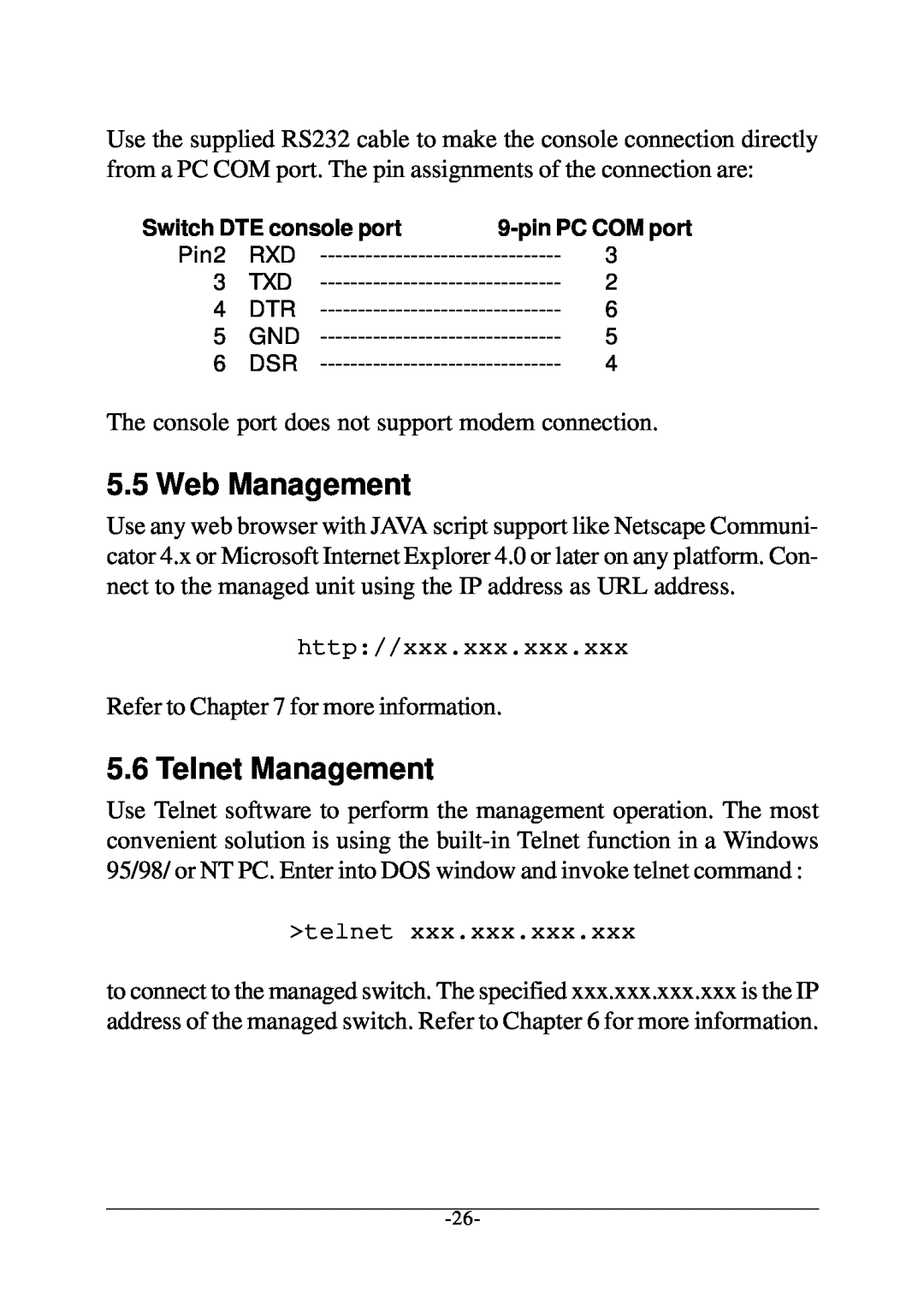 Xerox KS-801 operation manual Web Management, Telnet Management, http//xxx.xxx.xxx.xxx, telnet 