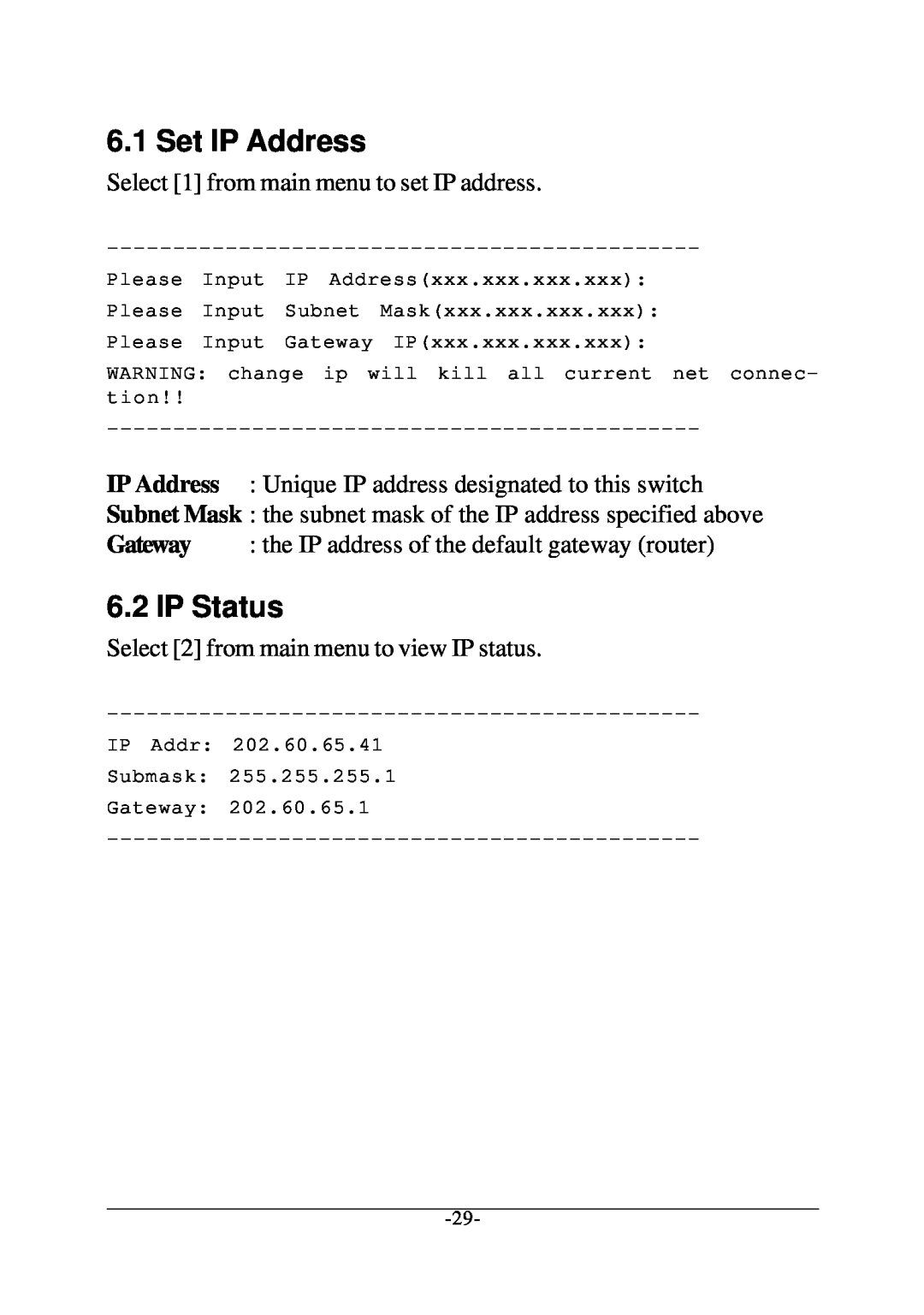 Xerox KS-801 operation manual Set IP Address, IP Status 