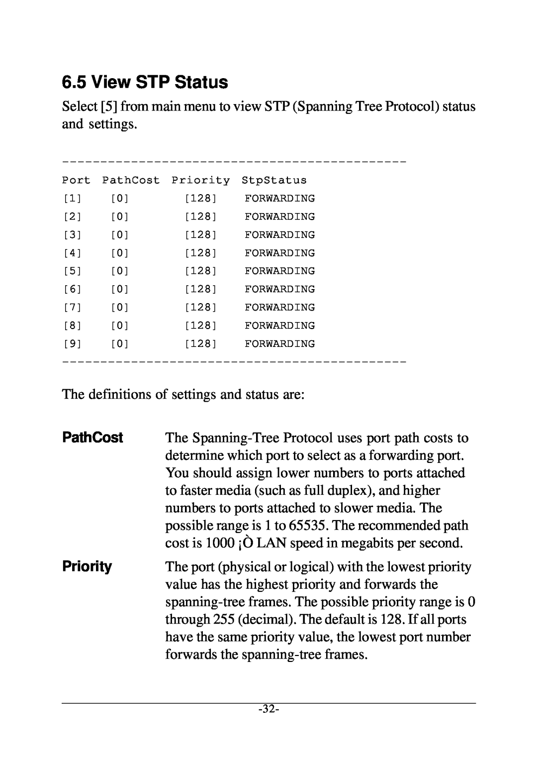 Xerox KS-801 operation manual View STP Status, PathCost, Priority 
