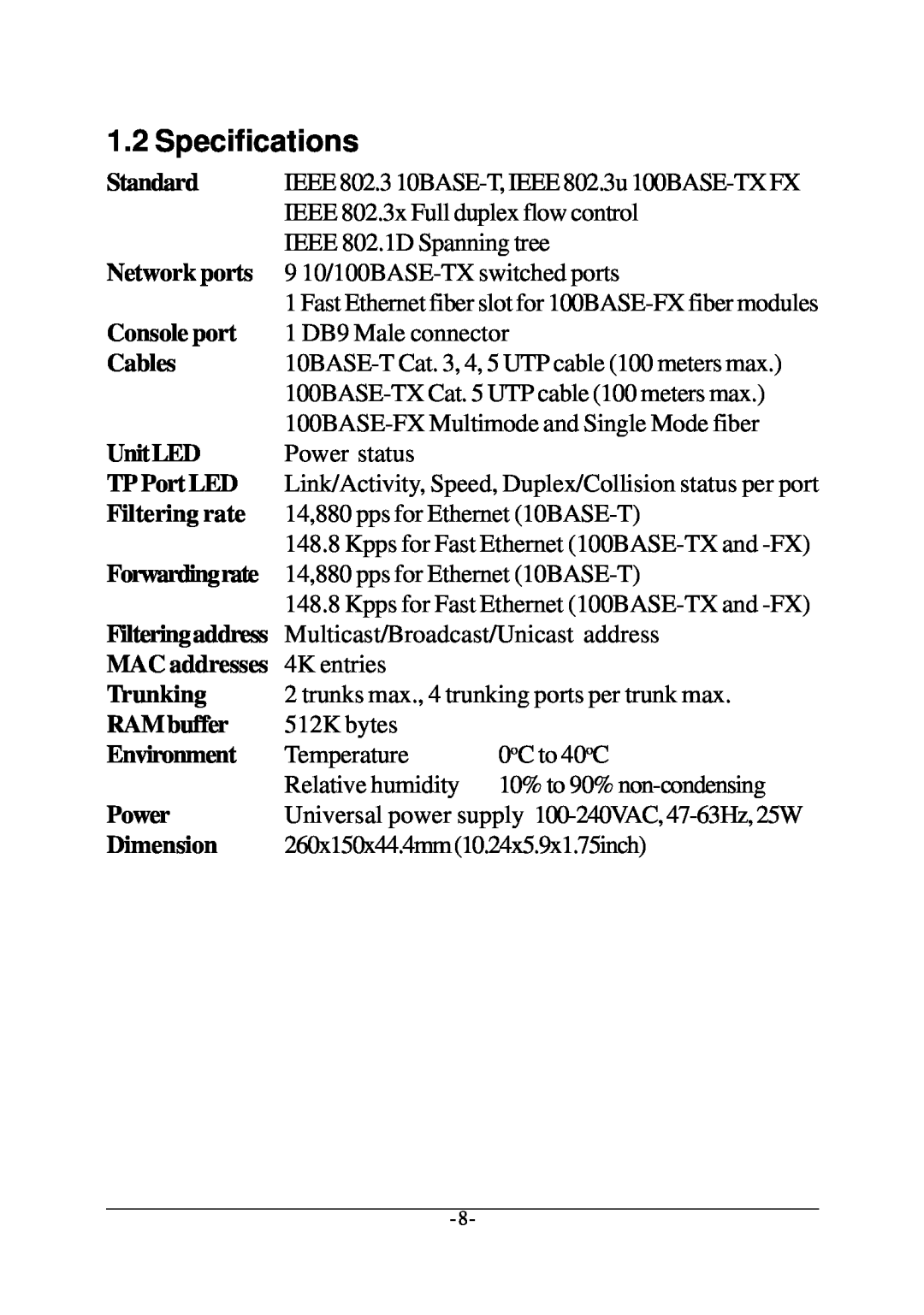 Xerox KS-801 operation manual Specifications 