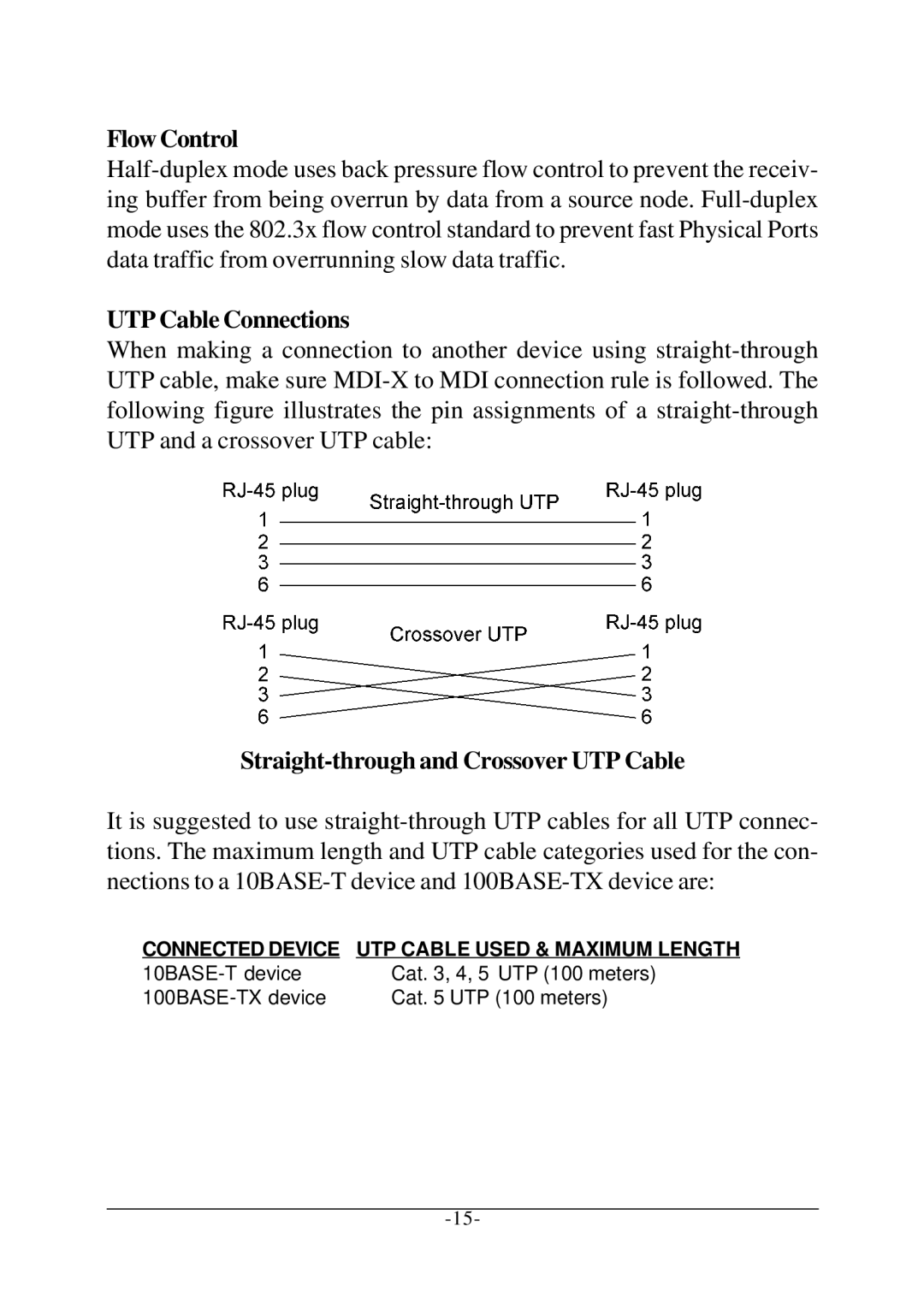 Xerox KS-801 operation manual Flow Control, UTP Cable Connections, Straight-through and Crossover UTP Cable 