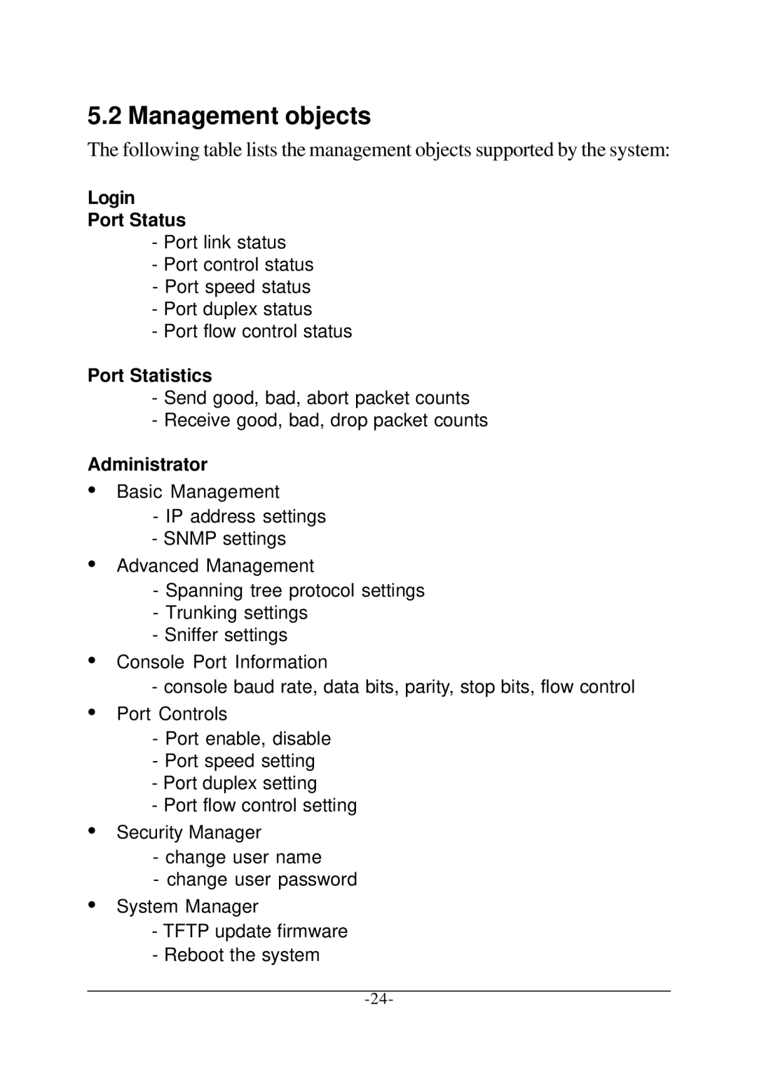 Xerox KS-801 operation manual Management objects, Login Port Status 