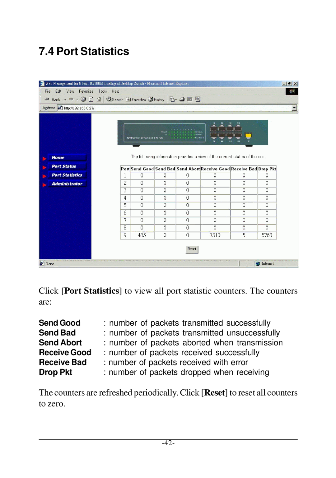 Xerox KS-801 operation manual Port Statistics 