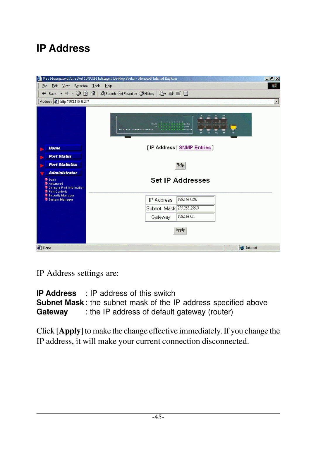 Xerox KS-801 operation manual IP Address settings are 